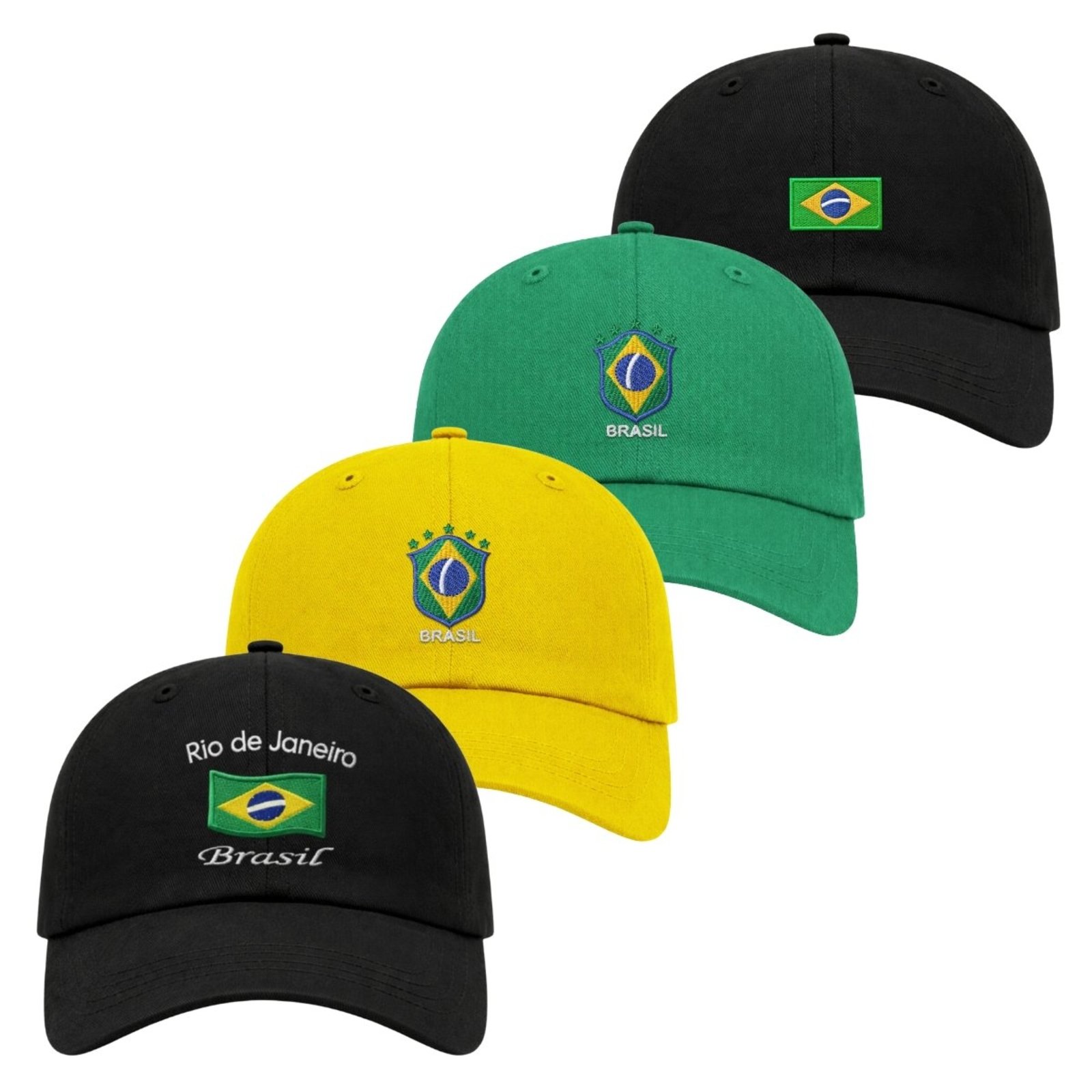 Kit 4 Bonés Aba Curva com Ajuste Moderno Confortável Brasil Bordado