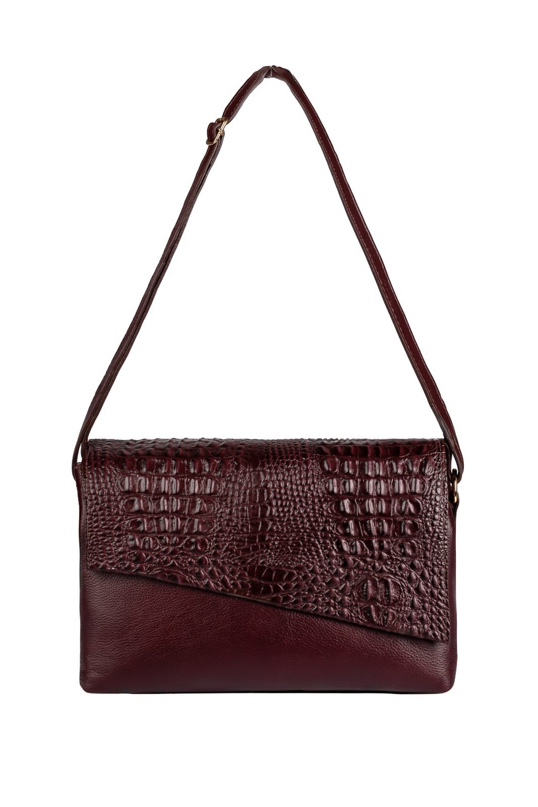 Bolsa tiracolo de couro croco com tampa Rose - Marsala