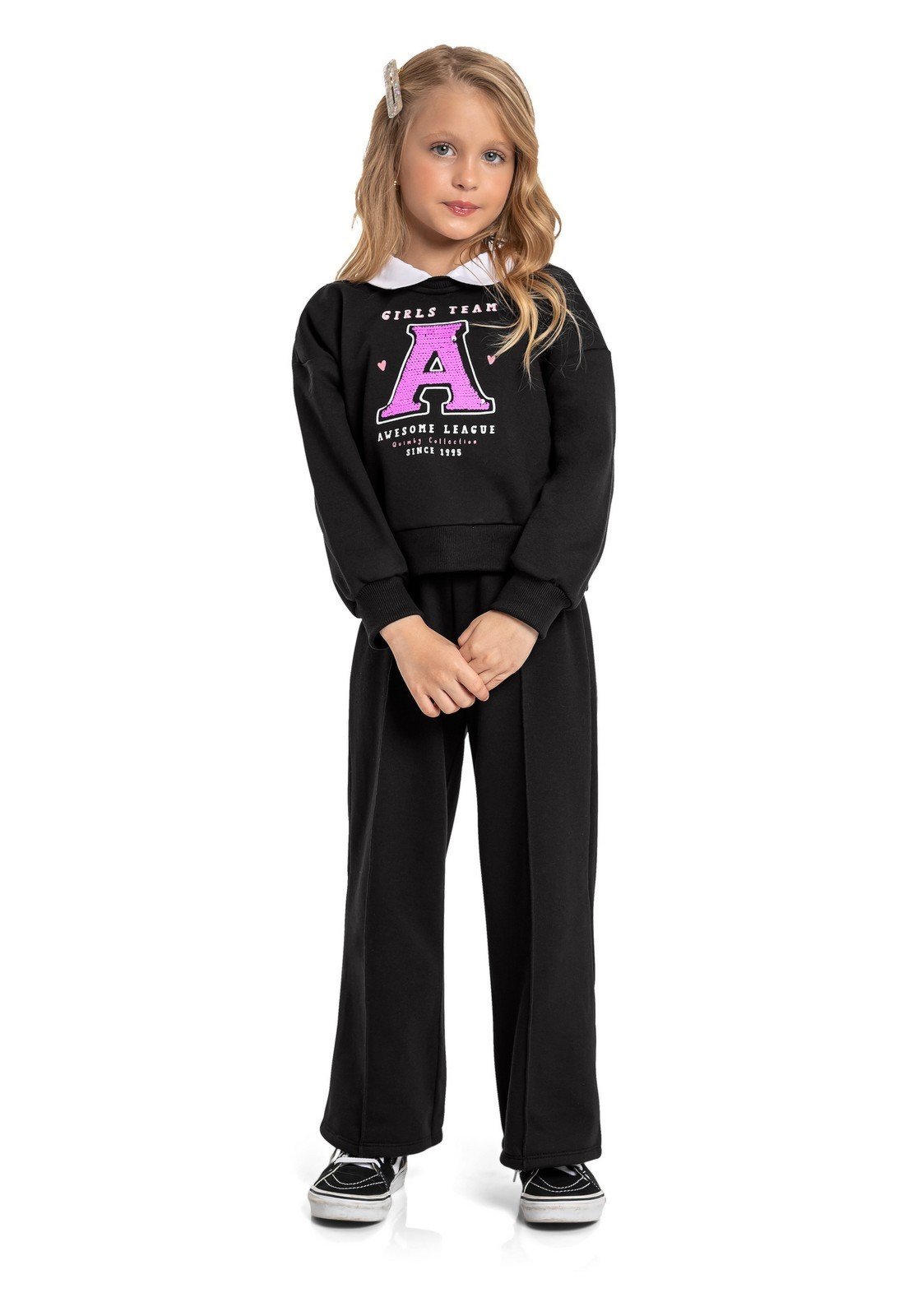 Infantil - Blusão Cropped Moletom Quimby Preto