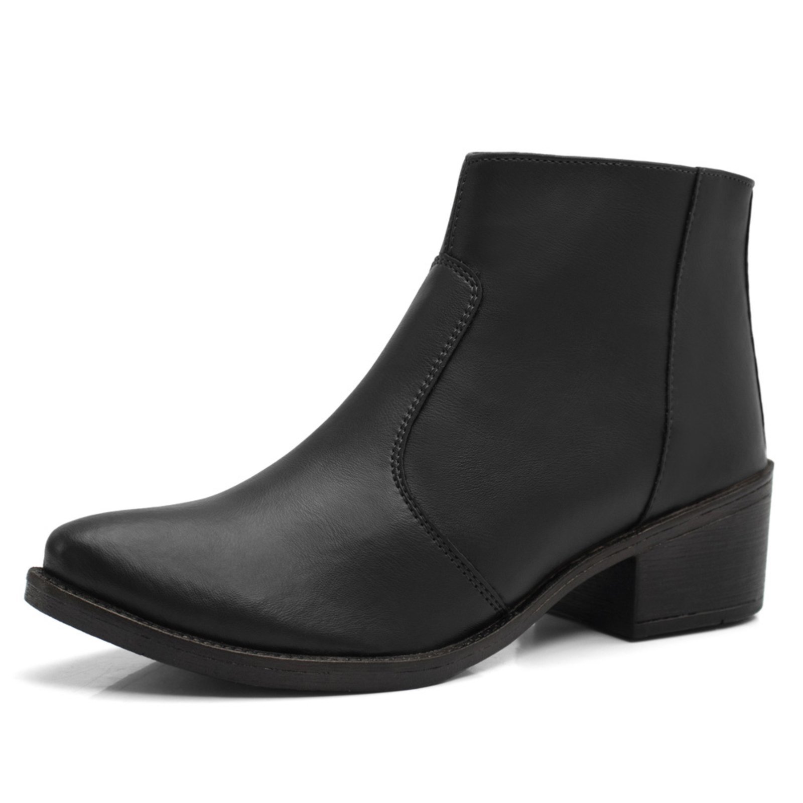 Bota Feminina Épico Cano Curto Chelsea Salto 4cm Com Detalhes Ziper Preto