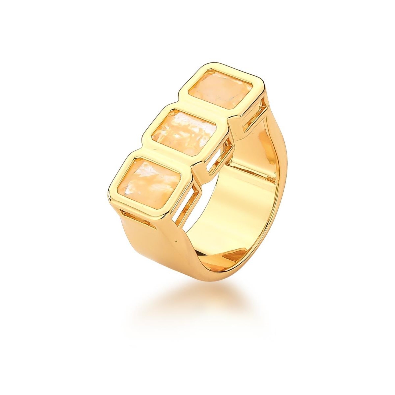 Infantil – Anel Retangular Pedra Quartzo Rutilado Semijoia Banhado a Ouro 18K Ania Store