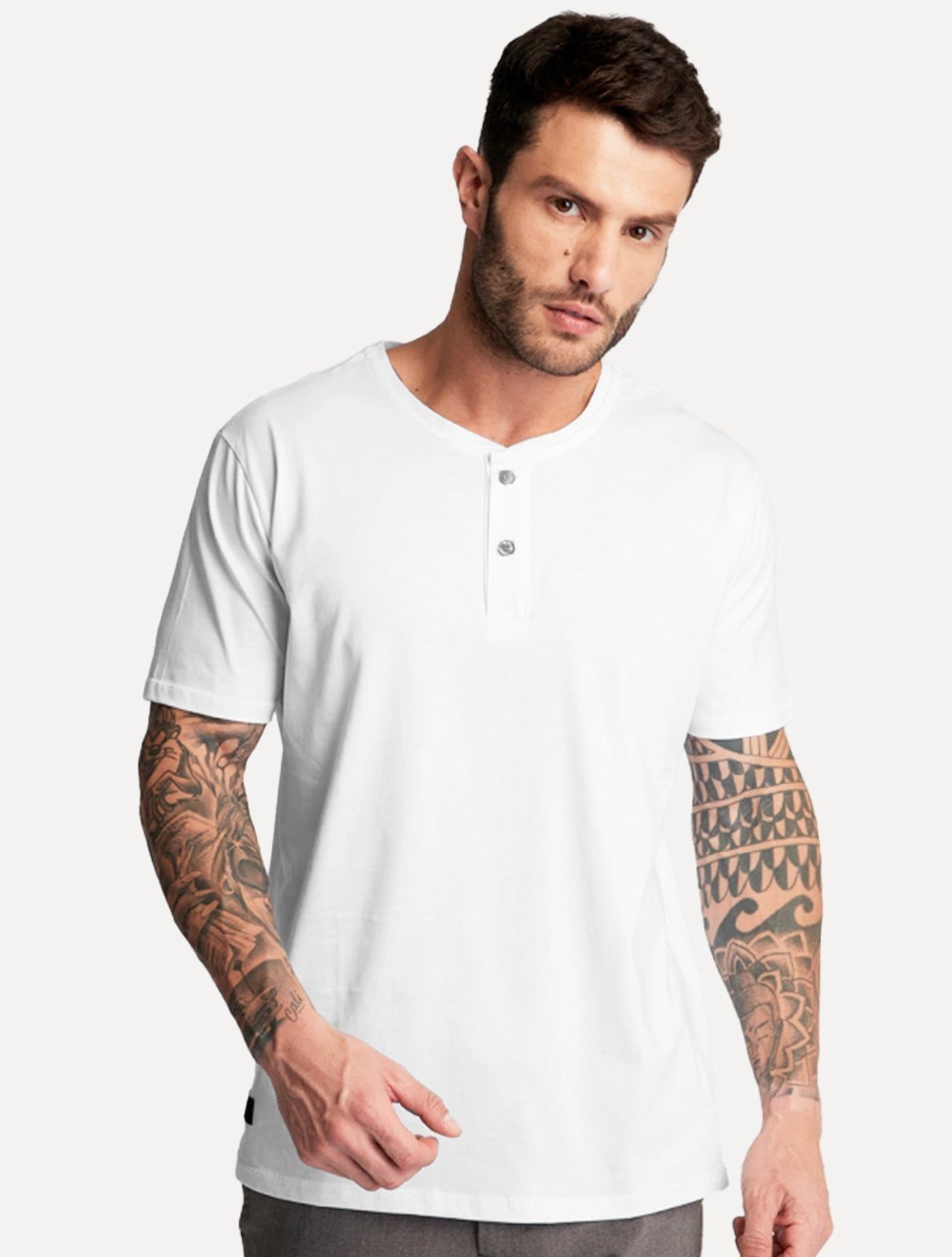 Camiseta King & Joe Masculina Botão Pima Touch Henley Branca