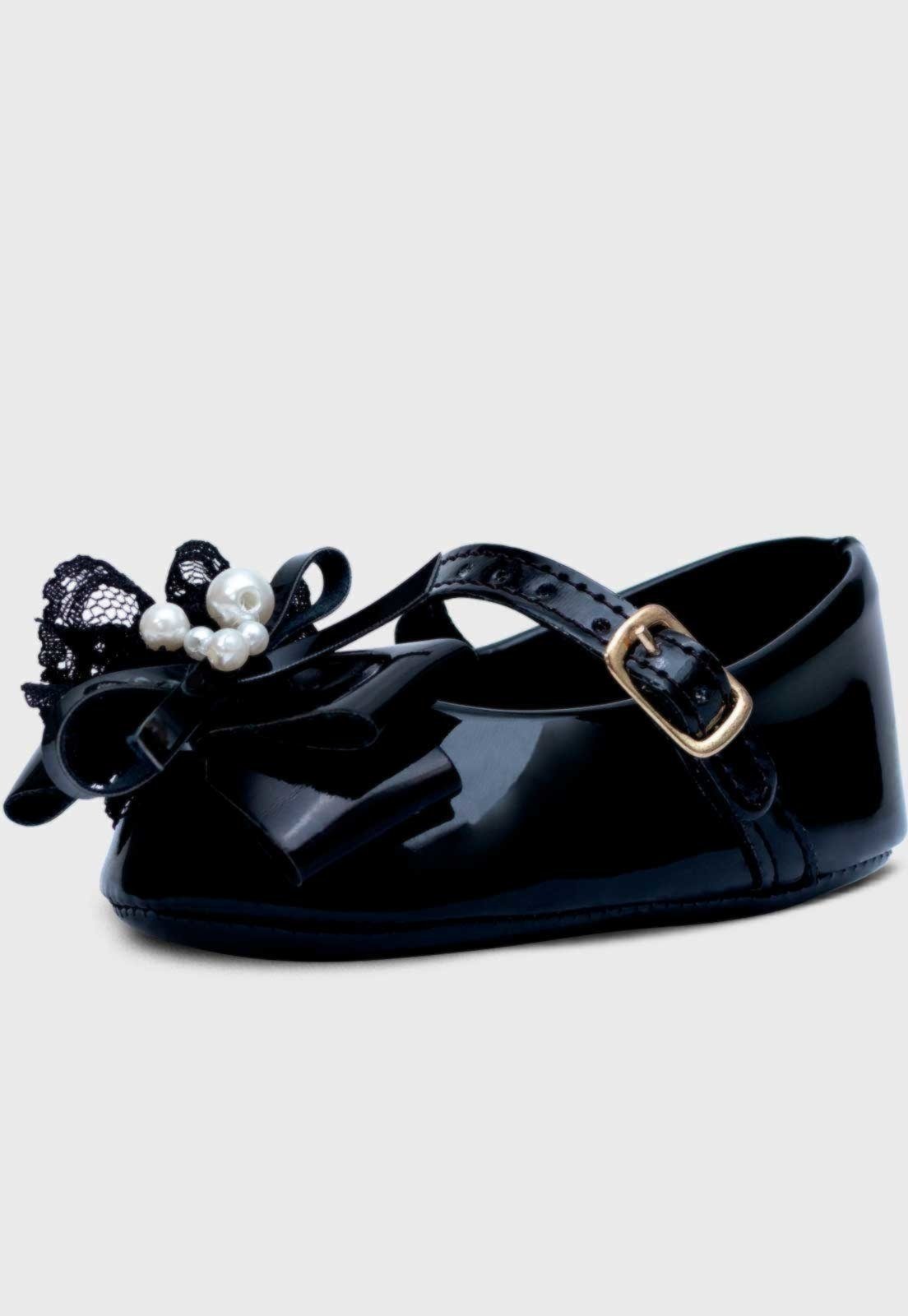 Infantil – Sapatilha Pópidi Menina Pérola Renda Preto