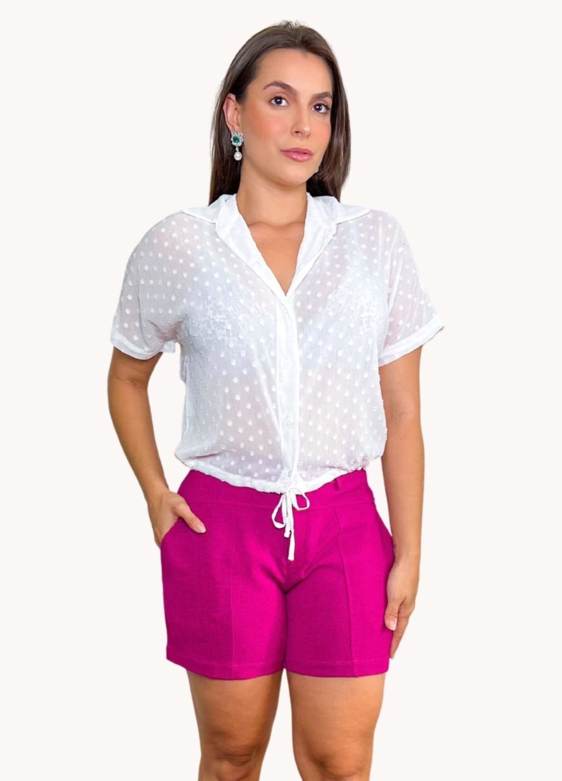 SHORT FEMININO ALFAIATARIA COM RECORTES PINK