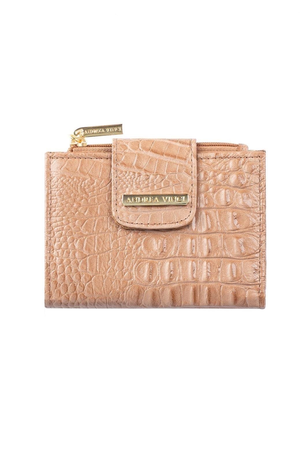Vista 2 Carteira Andrea Vinci Feminina De Couro Croco Linna 11x13cm bege Andrea Vinci bege
