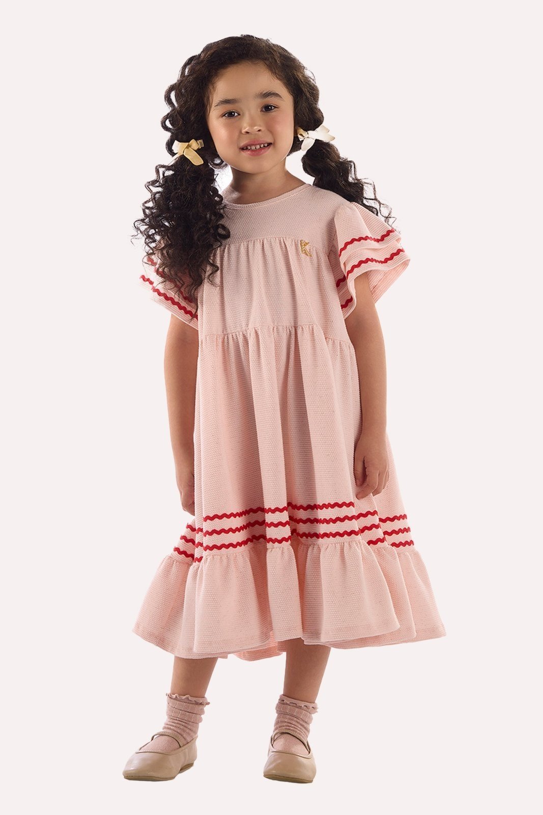 Infantil - Vestido Rosa em Malha Texturizada