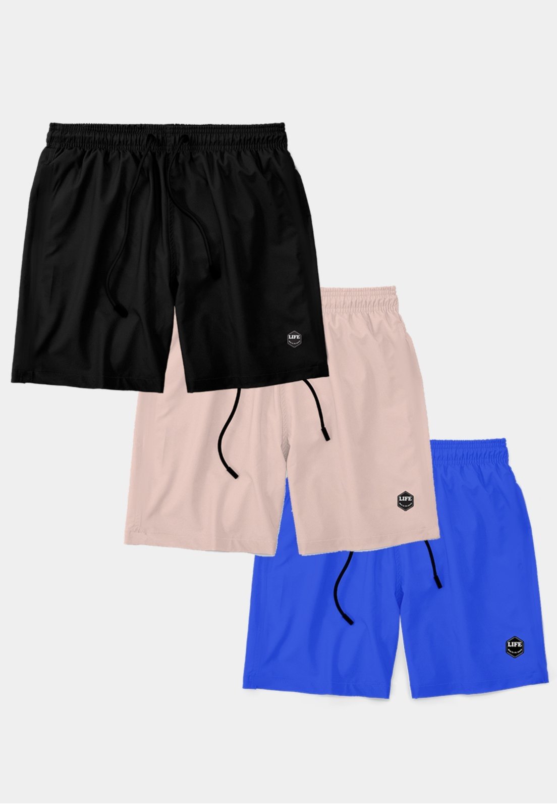Kit 3 Shorts Masculino Básico Liso Bermuda Praia Mauricinho Tactel