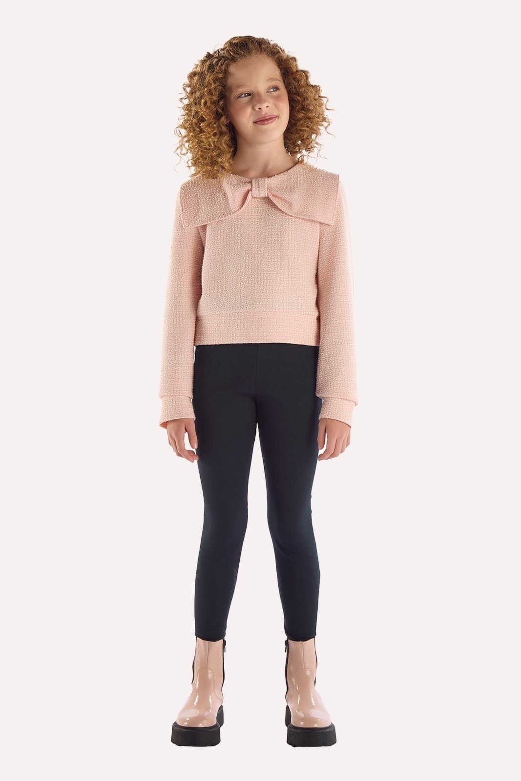 Infantil - Blusão Rosa em Malha Jacquard Tweed