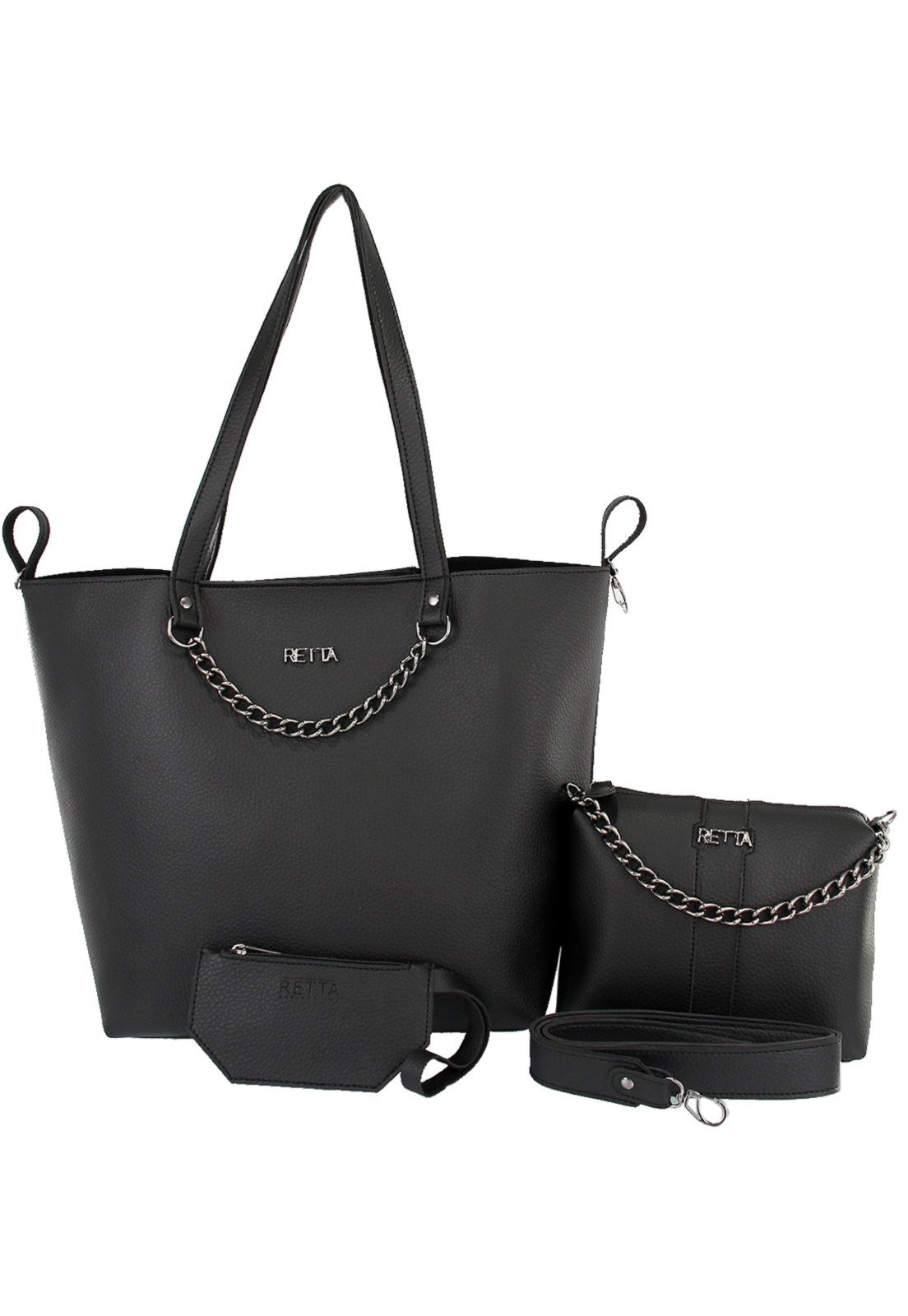 Kit Bolsa Feminina Saco e Transversal Kiara Preto