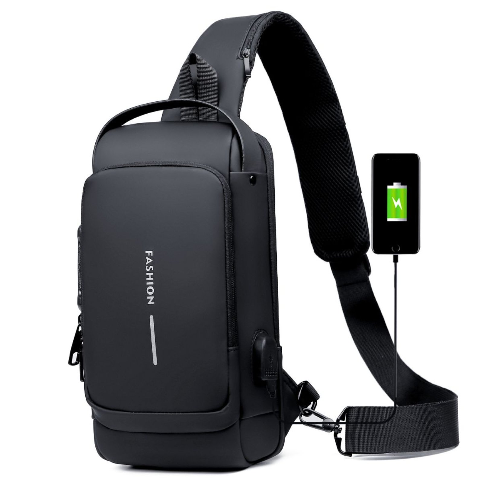 Mochila Masculina de Lado Transversal Shoulder Bag Impermeável de Ombro Preto