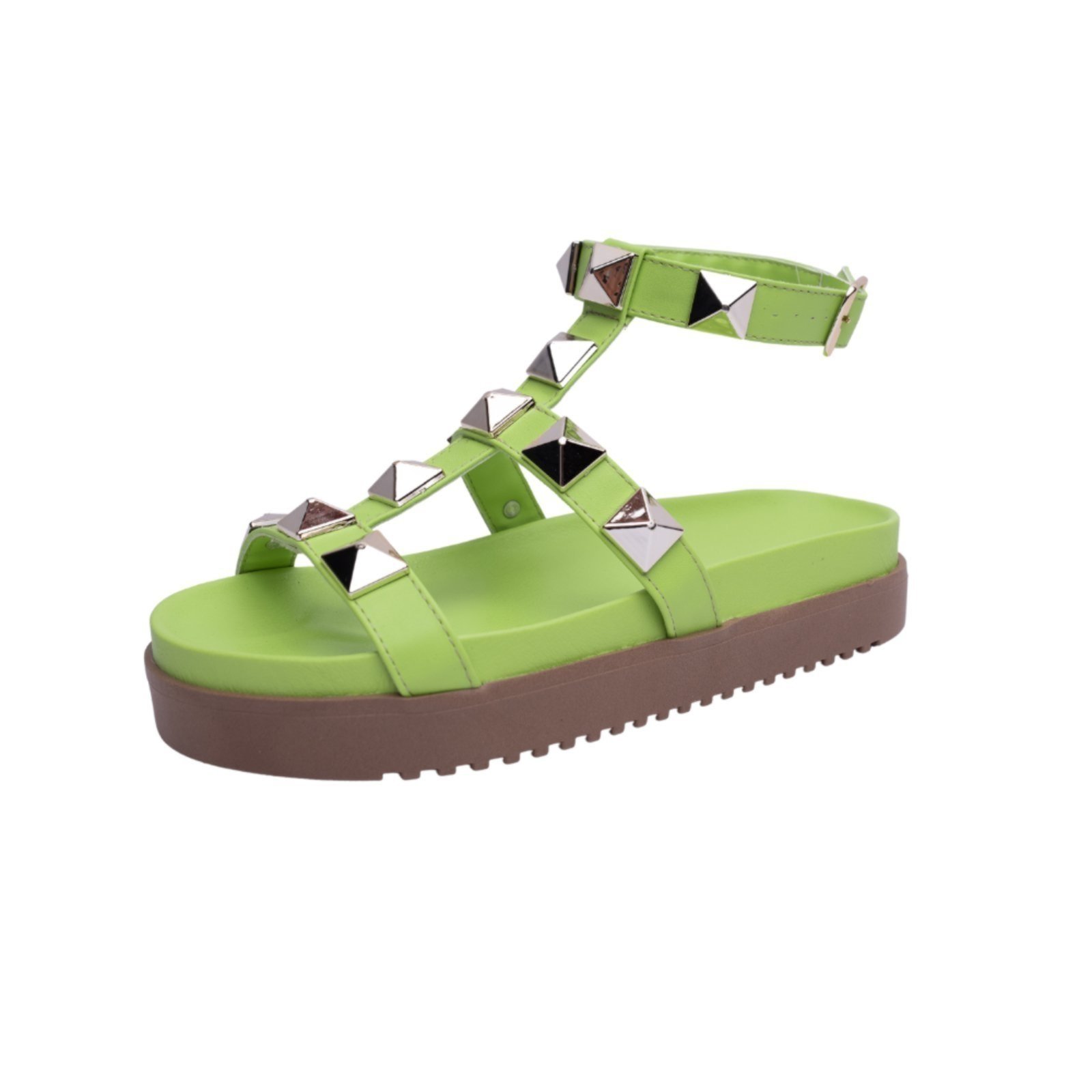 Papete Rasteira Sandalia Verde Lima Piramide Sola Alta Kuento Shoes