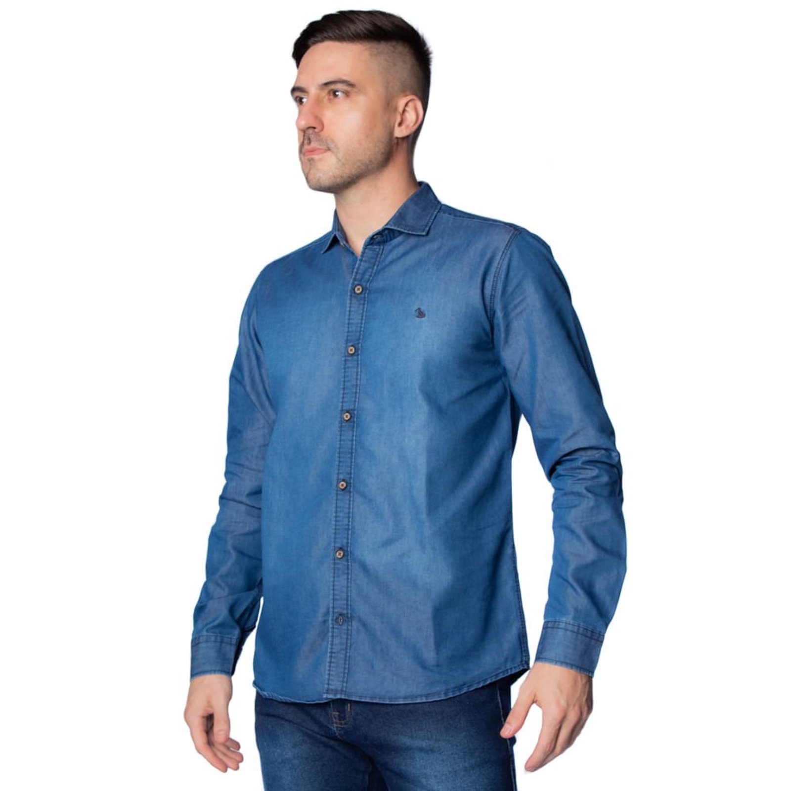 Camisa Jeans Masculina Amil Comfort Azul