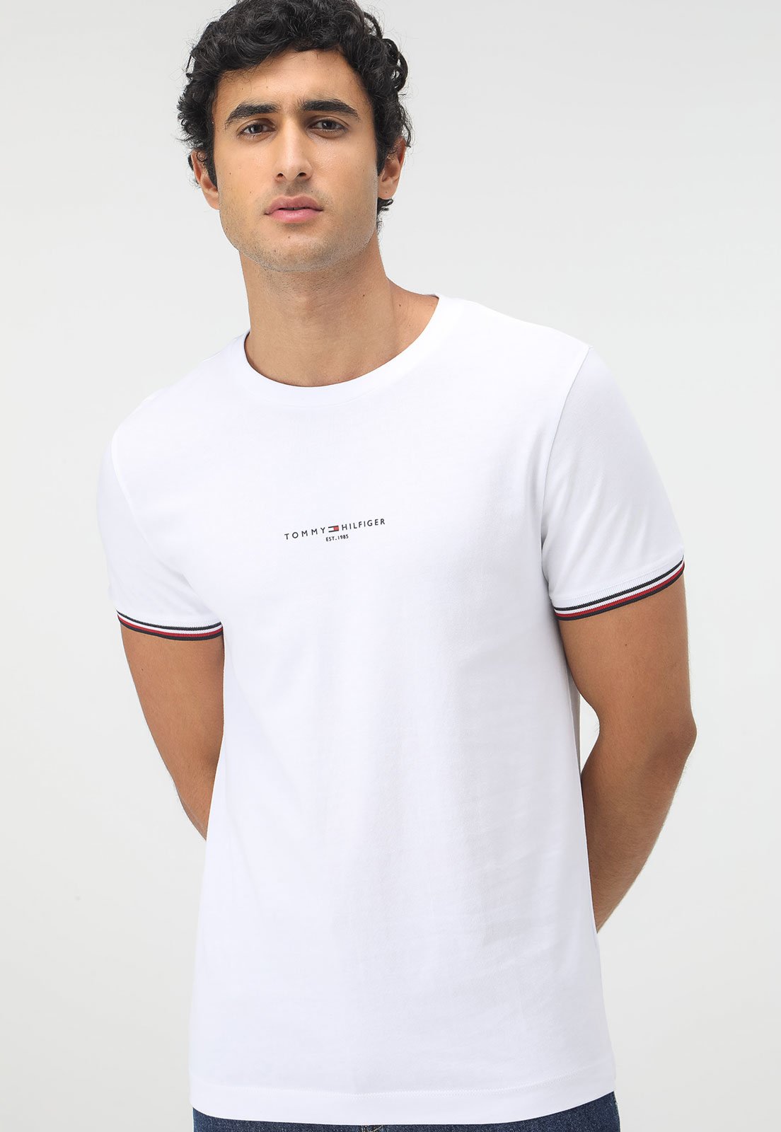 Vista 2 Camiseta Tommy Hilfiger Slim Frisos Branca branco Tommy Hilfiger branco