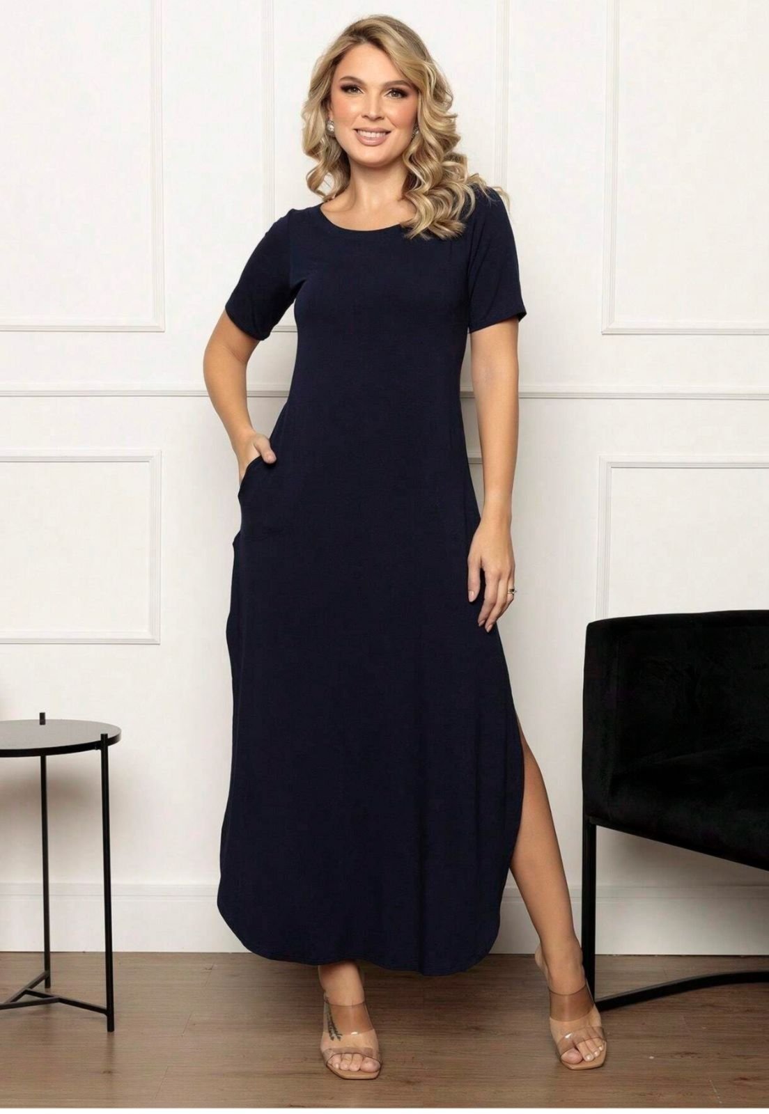 Vestido Camiseta Max Longo Com Fendas Elegancy