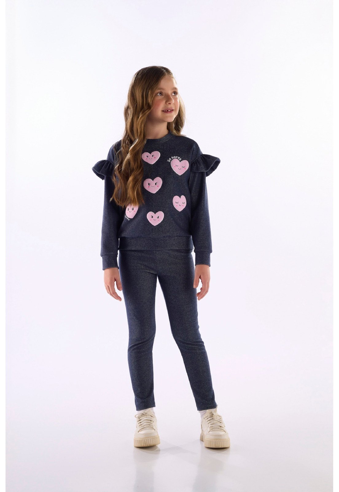Infantil - Conjunto Blusão Hearts Calça Legging Quimby Azul