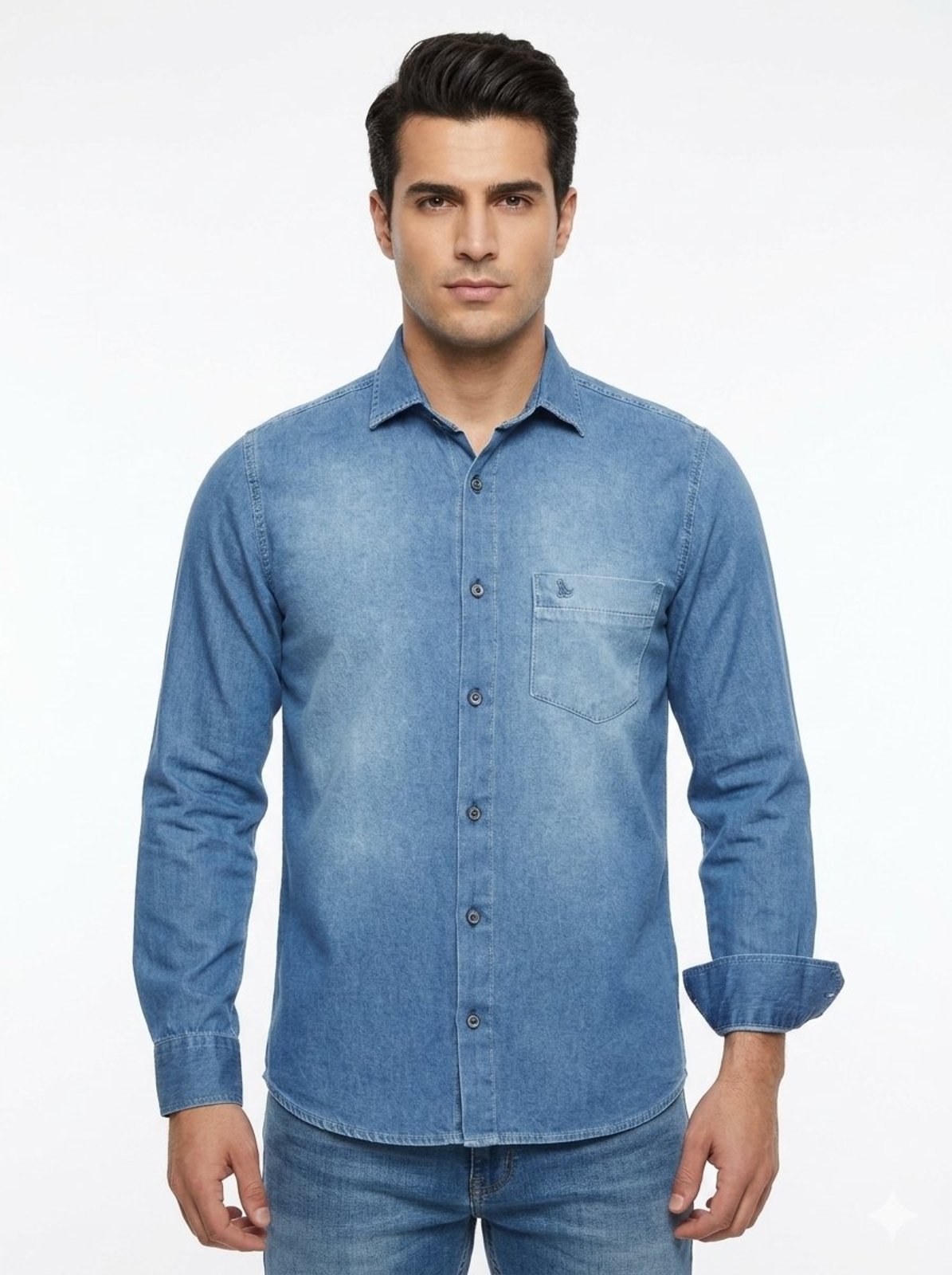 Camisa Jeans Amil Tribune Comfort Com Bolso Lançamento Luxo Delave