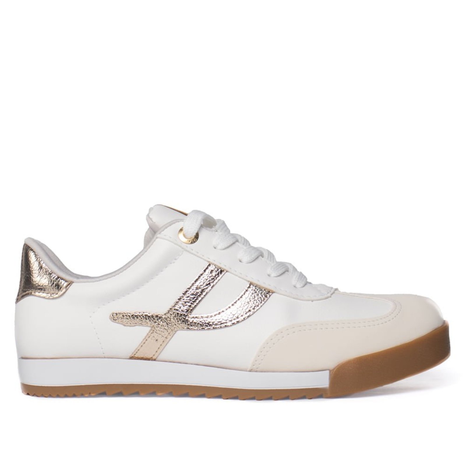 Tênis Feminino Via Marte Recortes Branco/Marfim/Dourado