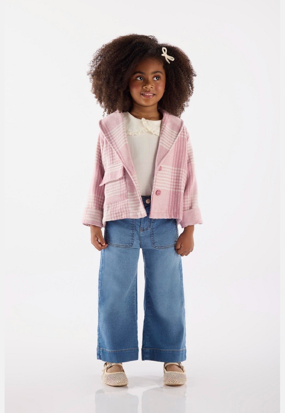 Infantil – Casaco Feminino em Alfaiataria Xadrez Up Baby Rosa