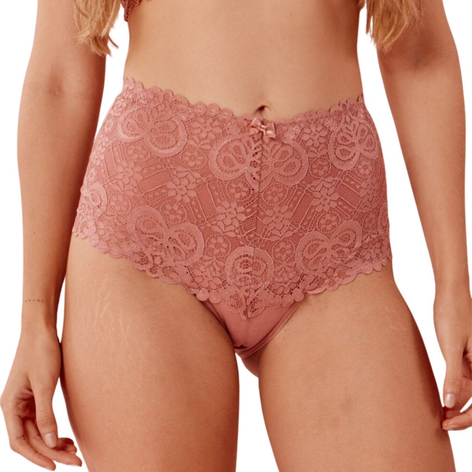 Calcinha Feminina Cintura Alta Rendada Em Cotton Pretty Paty