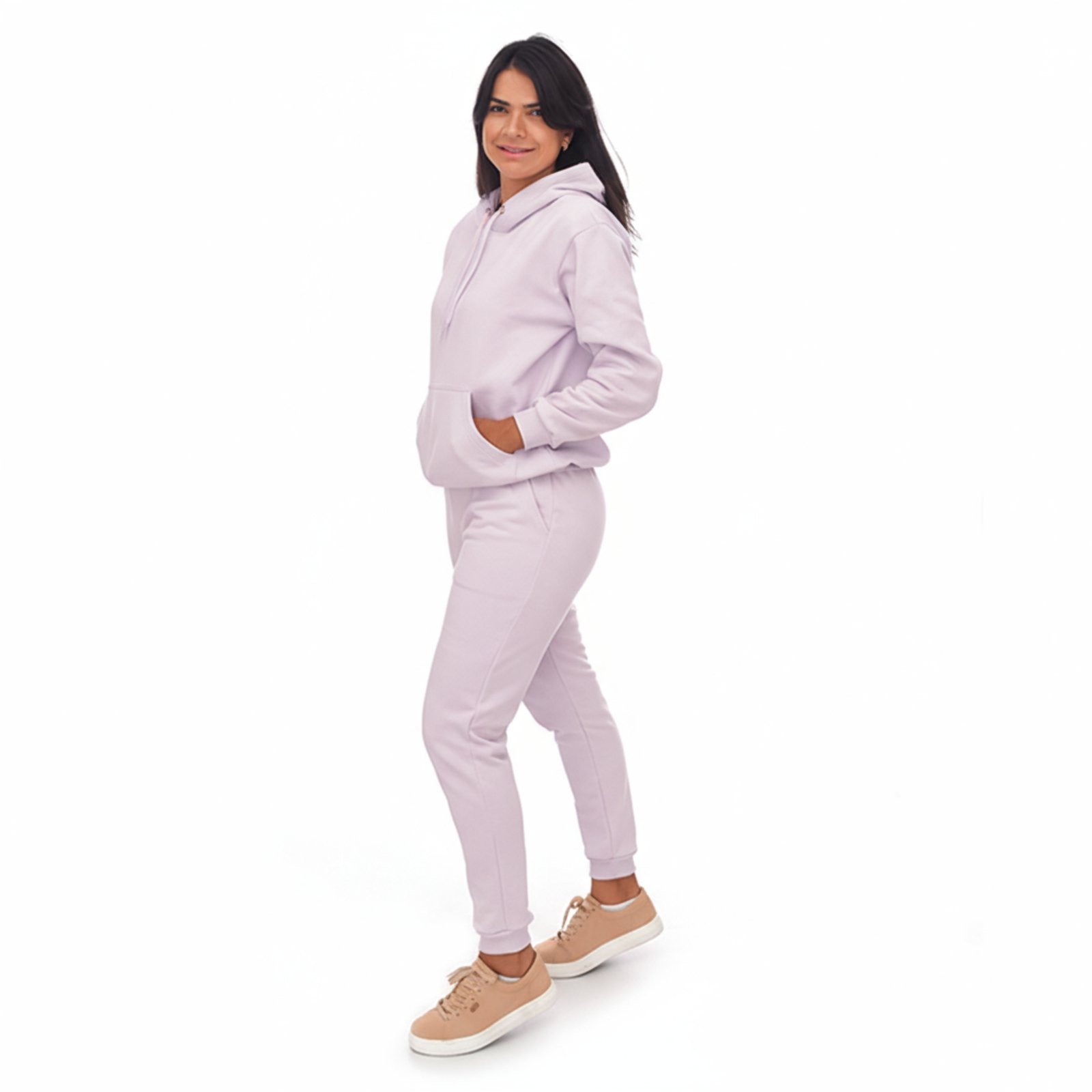 Conjunto Em Moletom Blusa Canguru e Capuz E Calça Estilo Jogger Adulto Lavanda Aliarthe