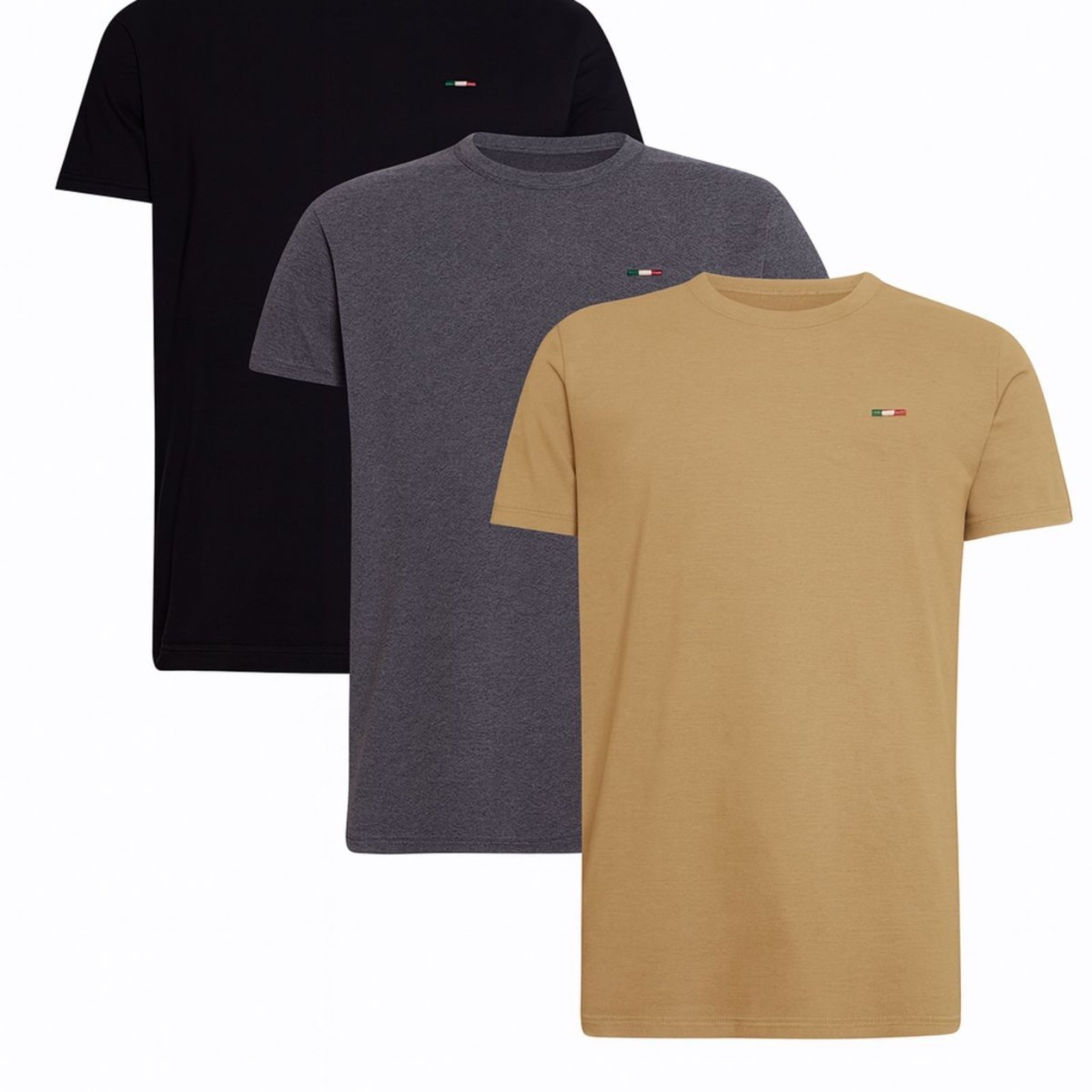 Kit 3 Peças Camisetas Básicas Masculina em Algodão Premium no Estilo Tommy Bordado Itália Preto