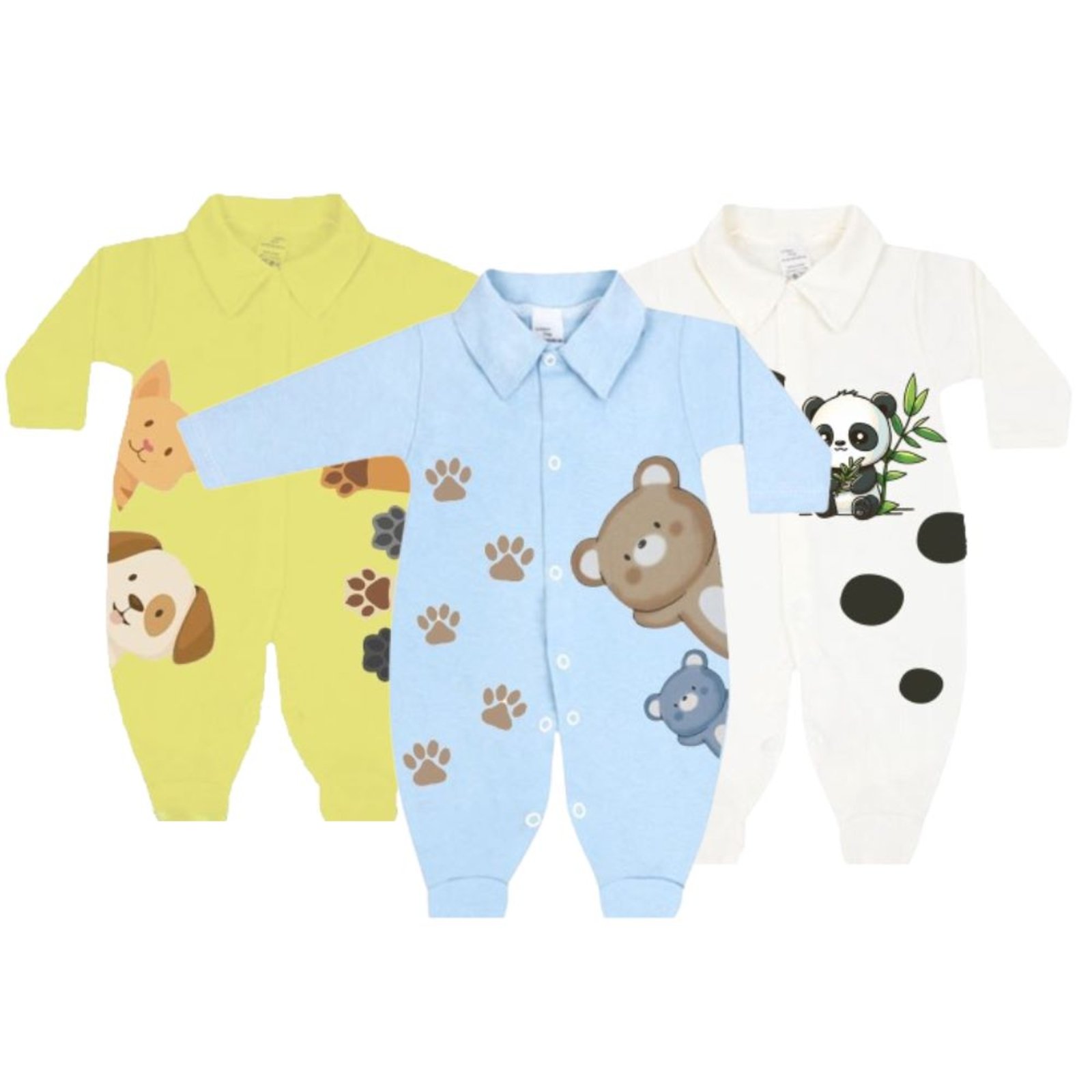 Infantil - Kit 3 Macacão Estampado Suedine Roupa Meninos e Meninas Azul