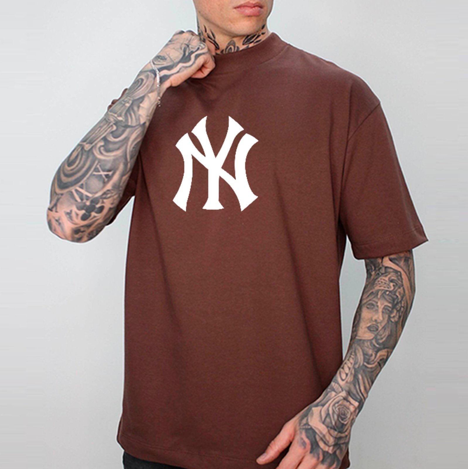 Vista 2 Camiseta Oversized New York Design Urbano Minimalista ousy marrom ousy marrom