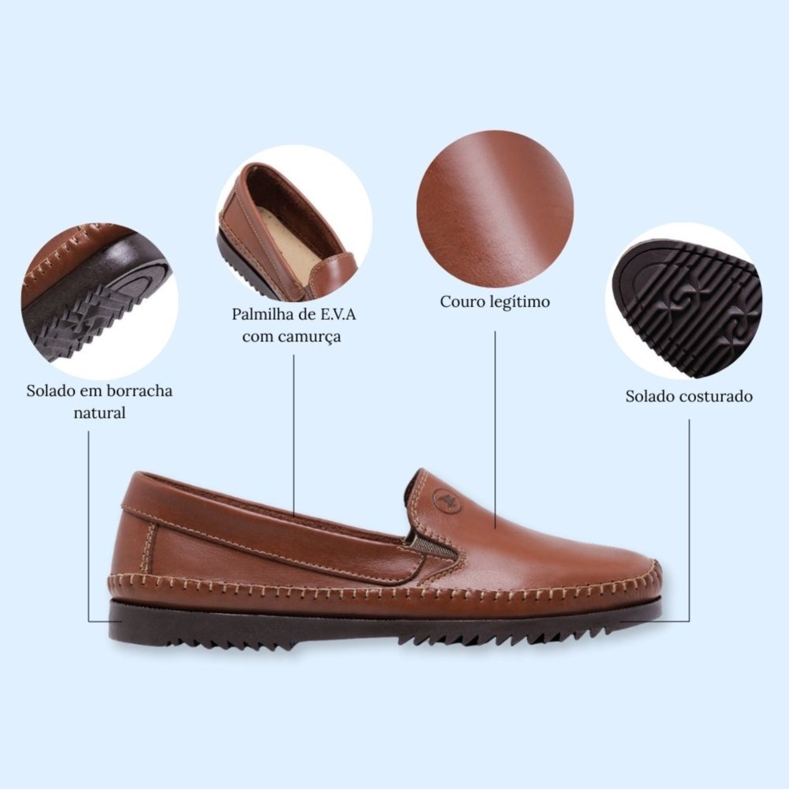 Vista 3 Mocassim Masculino Sapatilha De Couro Dockside Moderna Macia Schiareli 2020 Pinhão marrom marrom