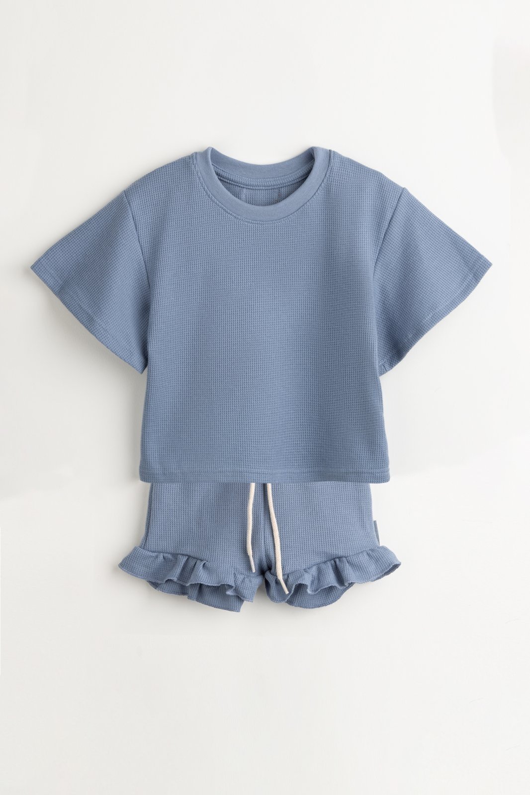 Infantil - Conjunto Feminino Manga Ampla E Short Com Babado Azul Zebra&Friends
