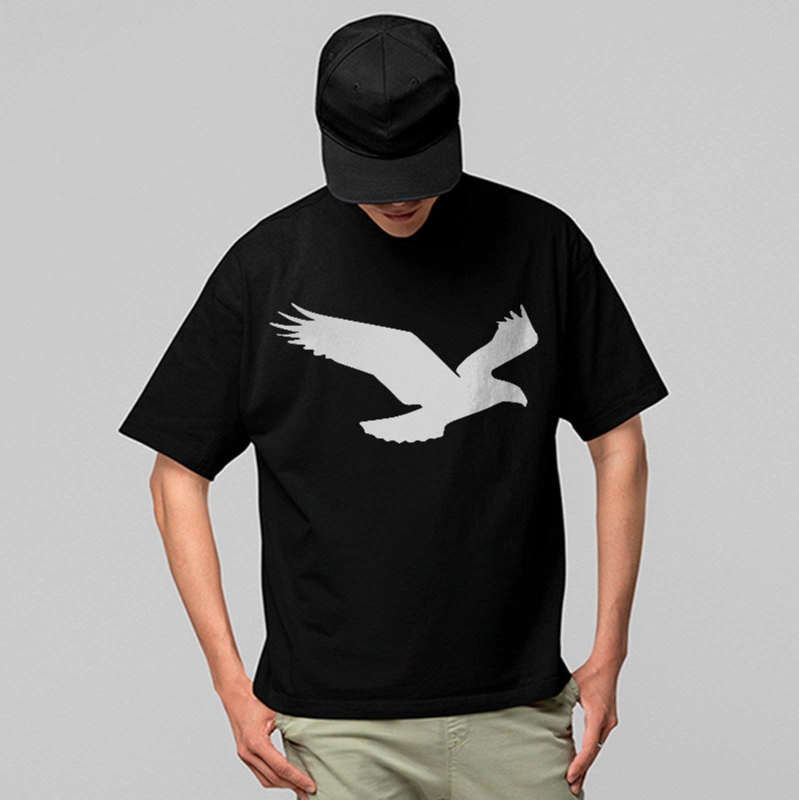 Camiseta Oversized Águia Silhueta Street Style Premium Preto