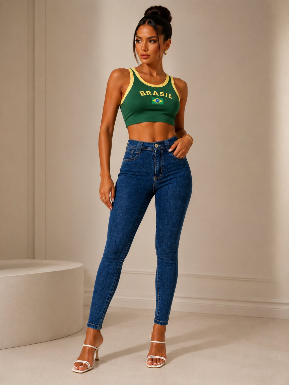 Calça Jeans Feminina Skinny Cintura Alta Purple Jeans Azul Escuro Premium Modela Corpo Confortável Com Elastano