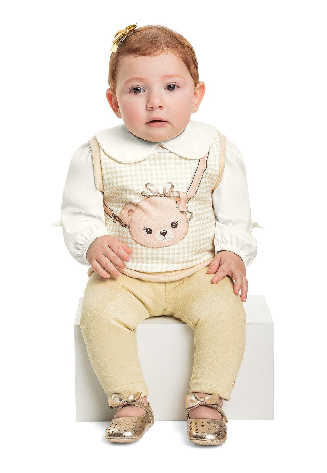 Infantil - Conjunto de Calça Legging 3 Peças Menina Livy M Off-white