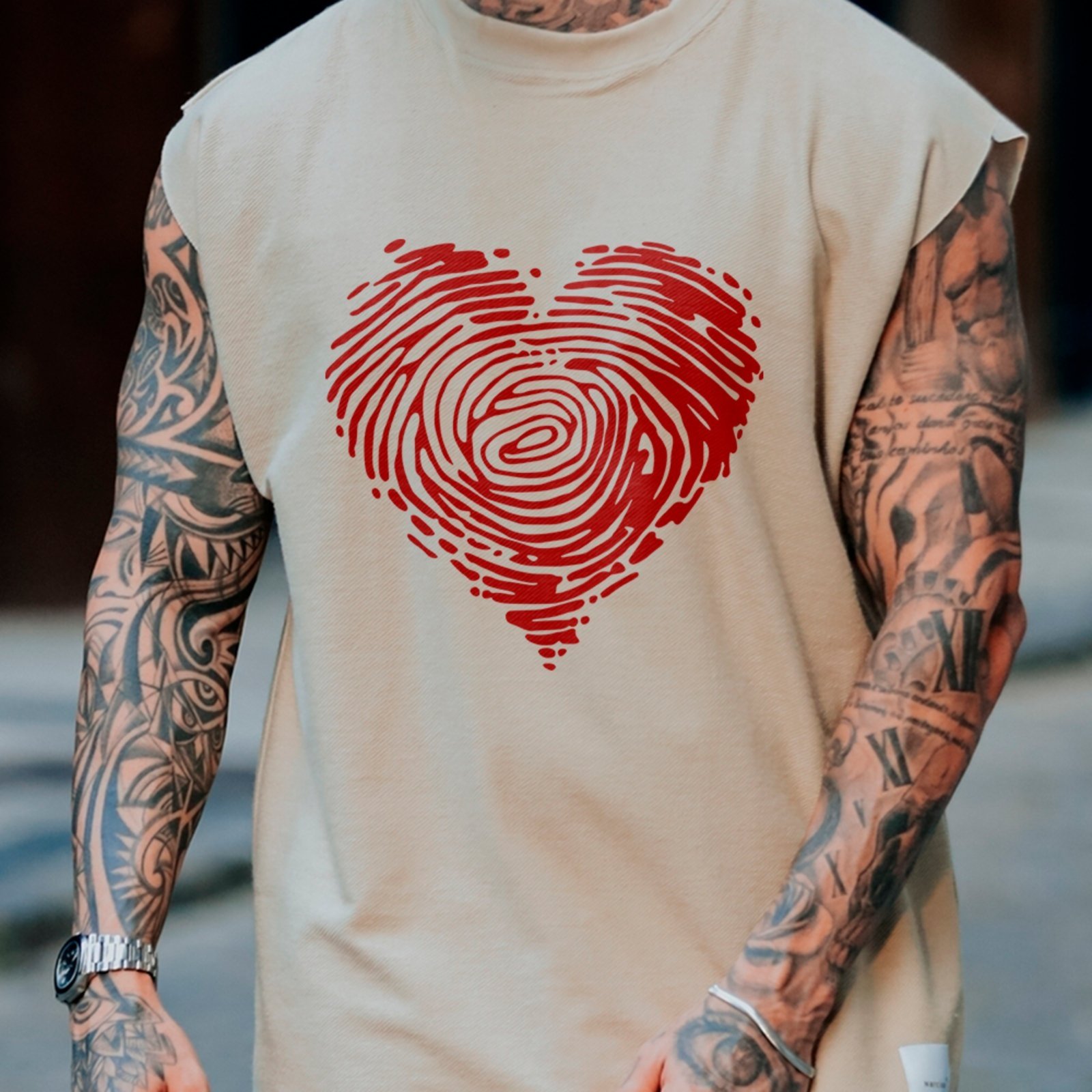 Camiseta Regata Machão Heart Love Estilo Urbano Streetwear Off White