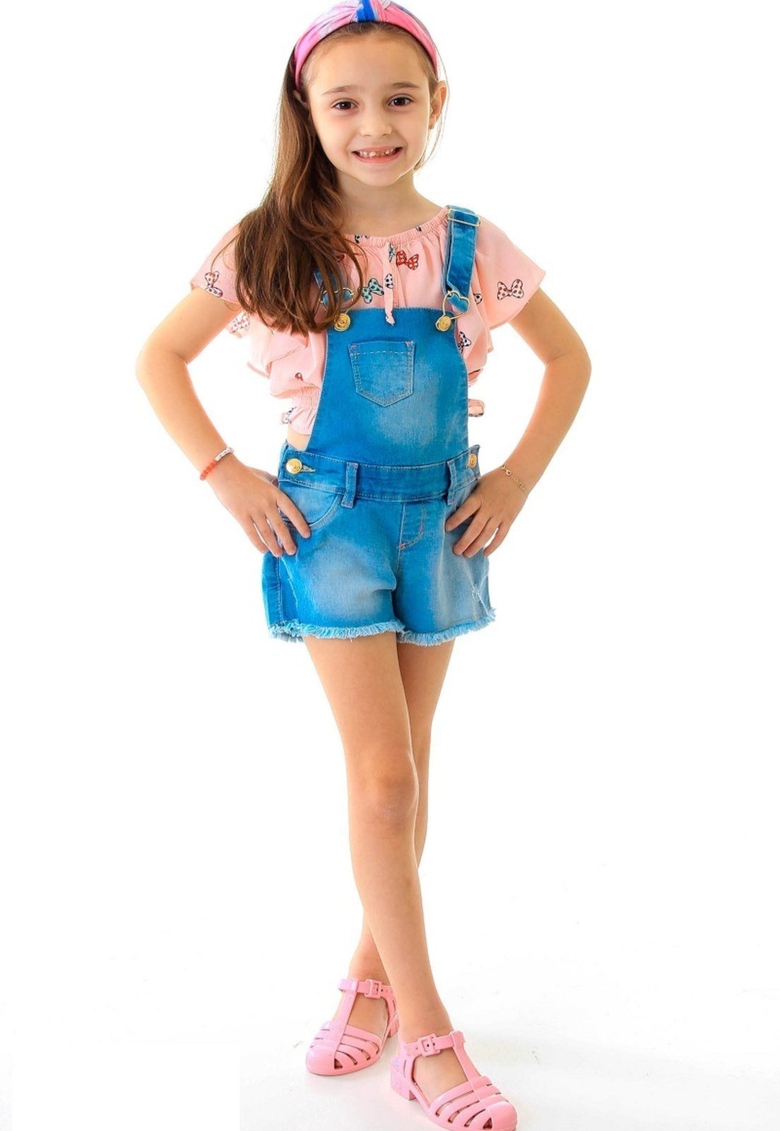 Infantil – Jardineira Jeans Feminina Tradicional Shorts
