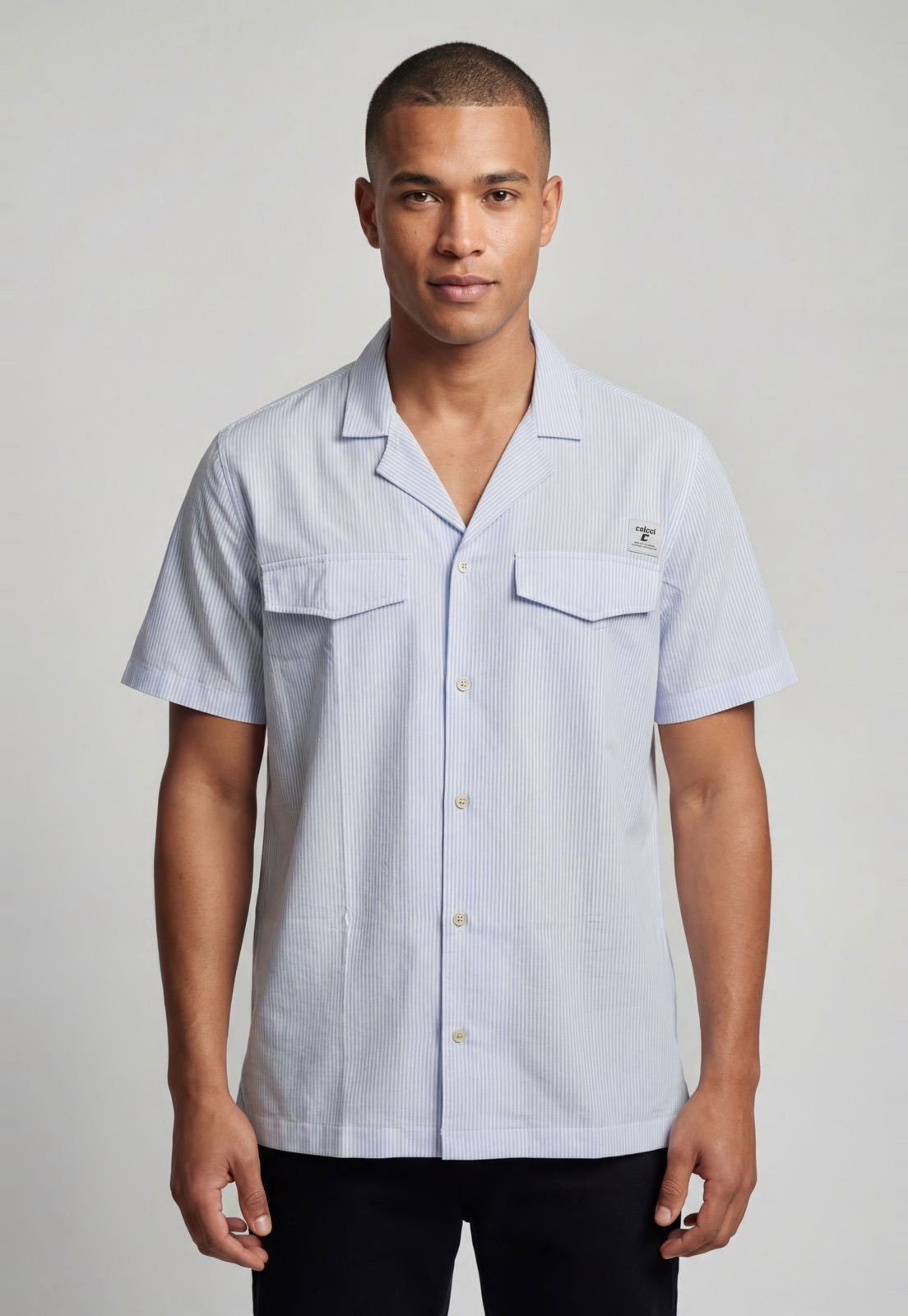 Camisa Masculina Colcci Listrada Azul