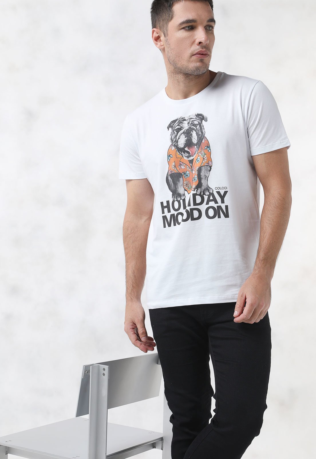 Camiseta Colcci Dog Holiday Branca