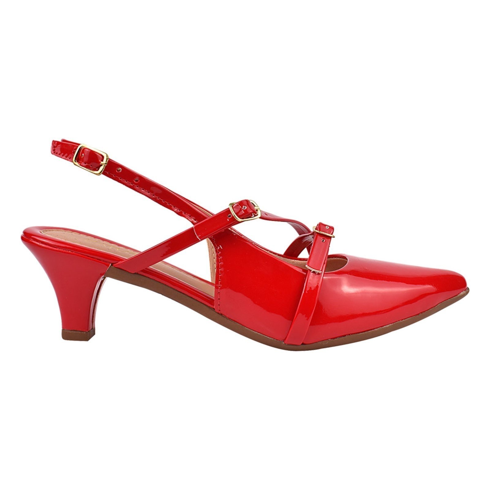 Scarpin Verniz Salto Médio Slingback Verniz Vermelho