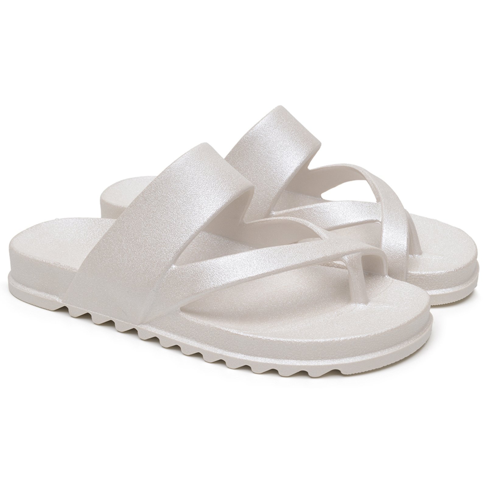 Chinelo Feminino Flat Anna Andrade Sandália Casual Papete De Dedo Moda Verão Metalizado Prata