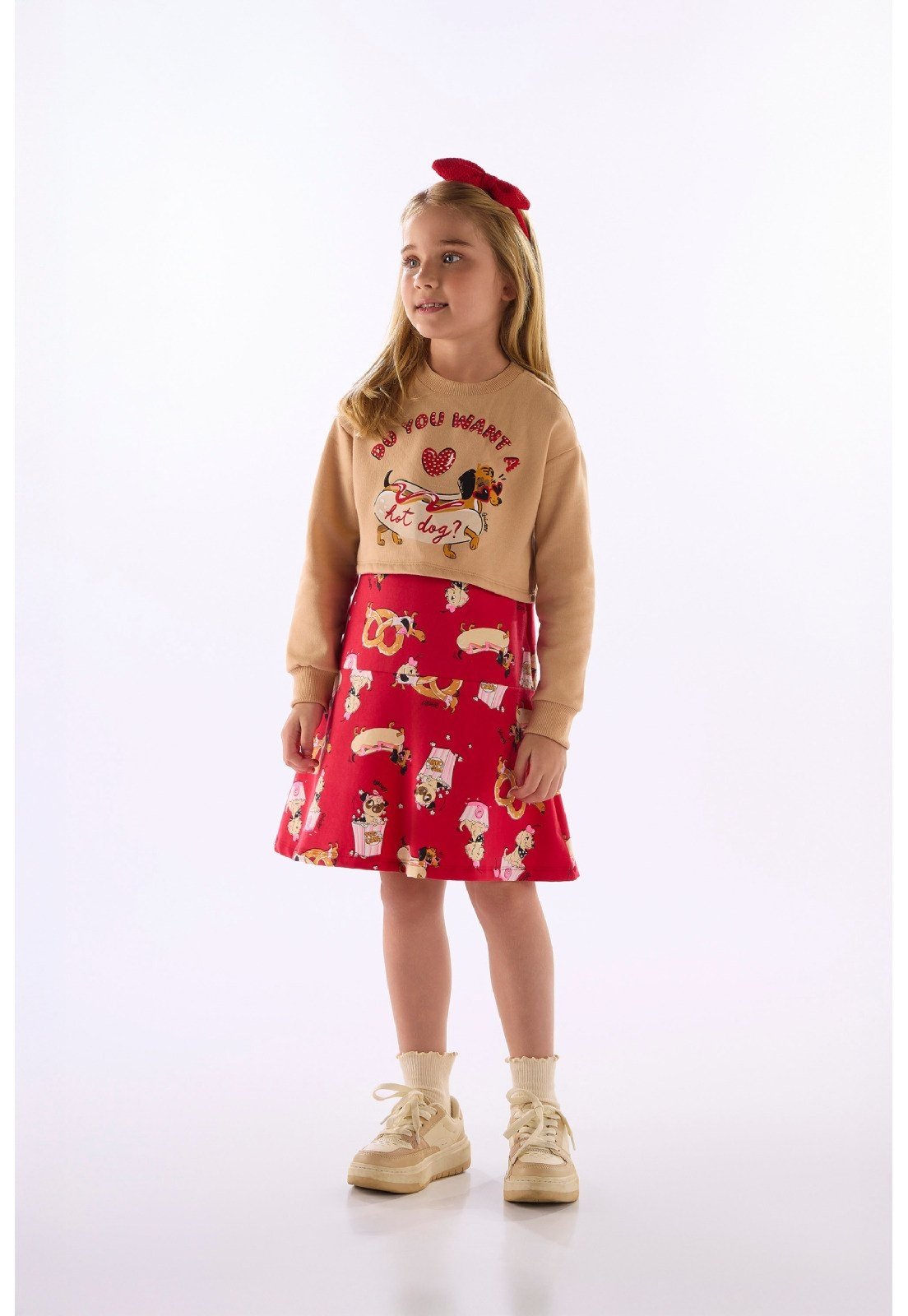 Infantil - Conjunto Hot Dog Blusão e Vestido Quimby Rosa