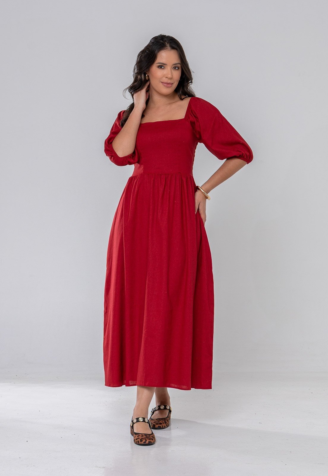 Vestido Aura Berenice Linho Vinho