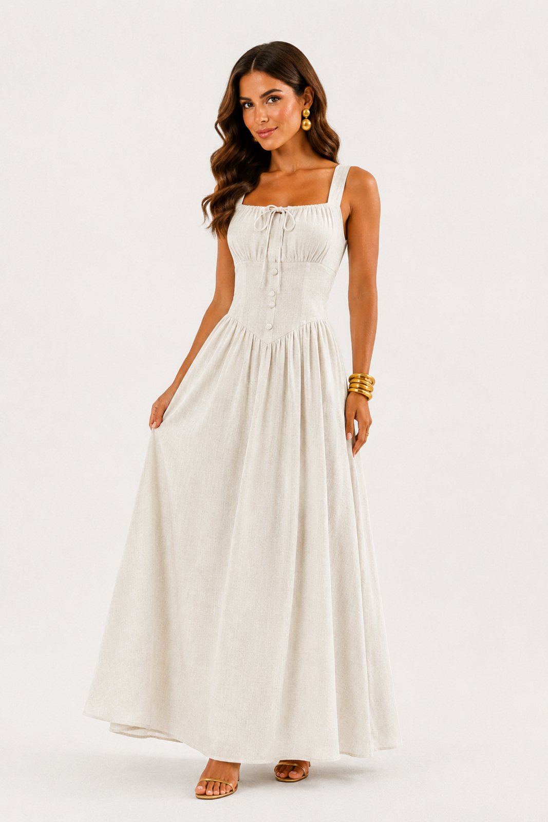 Vestido Longo D Bell Outlet Fashion Acinturado Branco