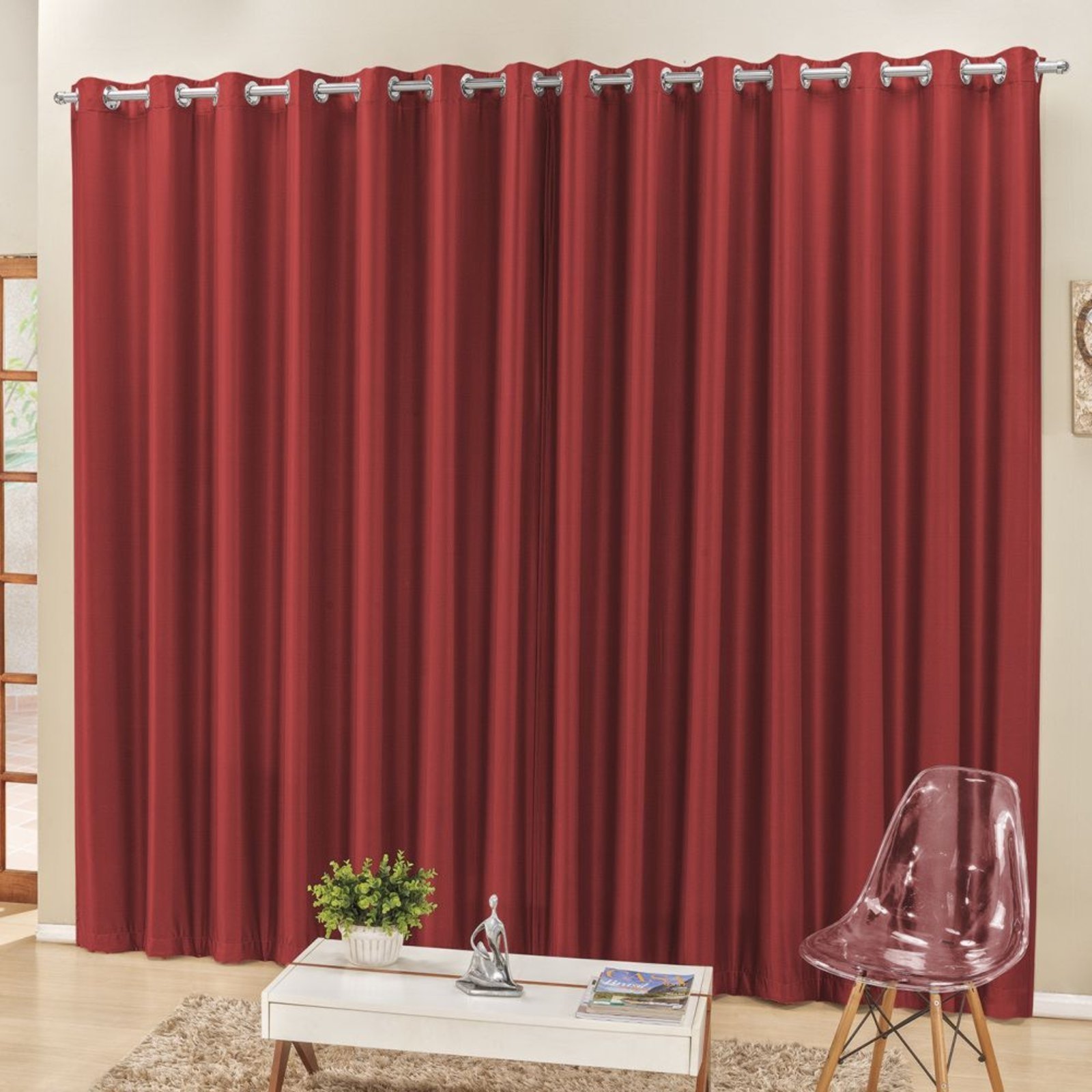 Cortina 4 Mts Sala Quarto Escritório Semiblackout para Trilho Suisso Vermelho - 100% Poliéster