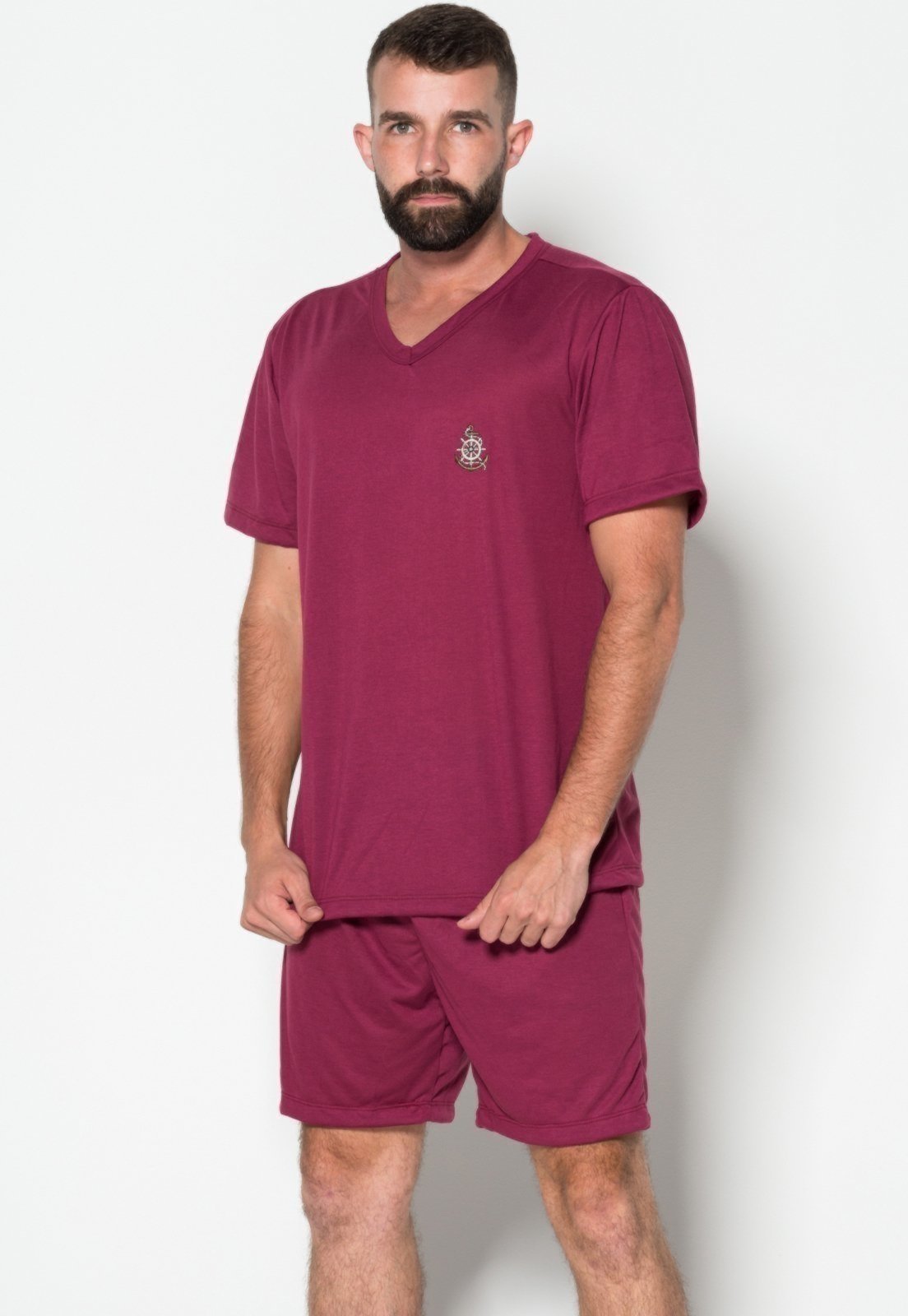 Pijama Bella Fiore Modas Masculino Liso Manga Curta Vinho