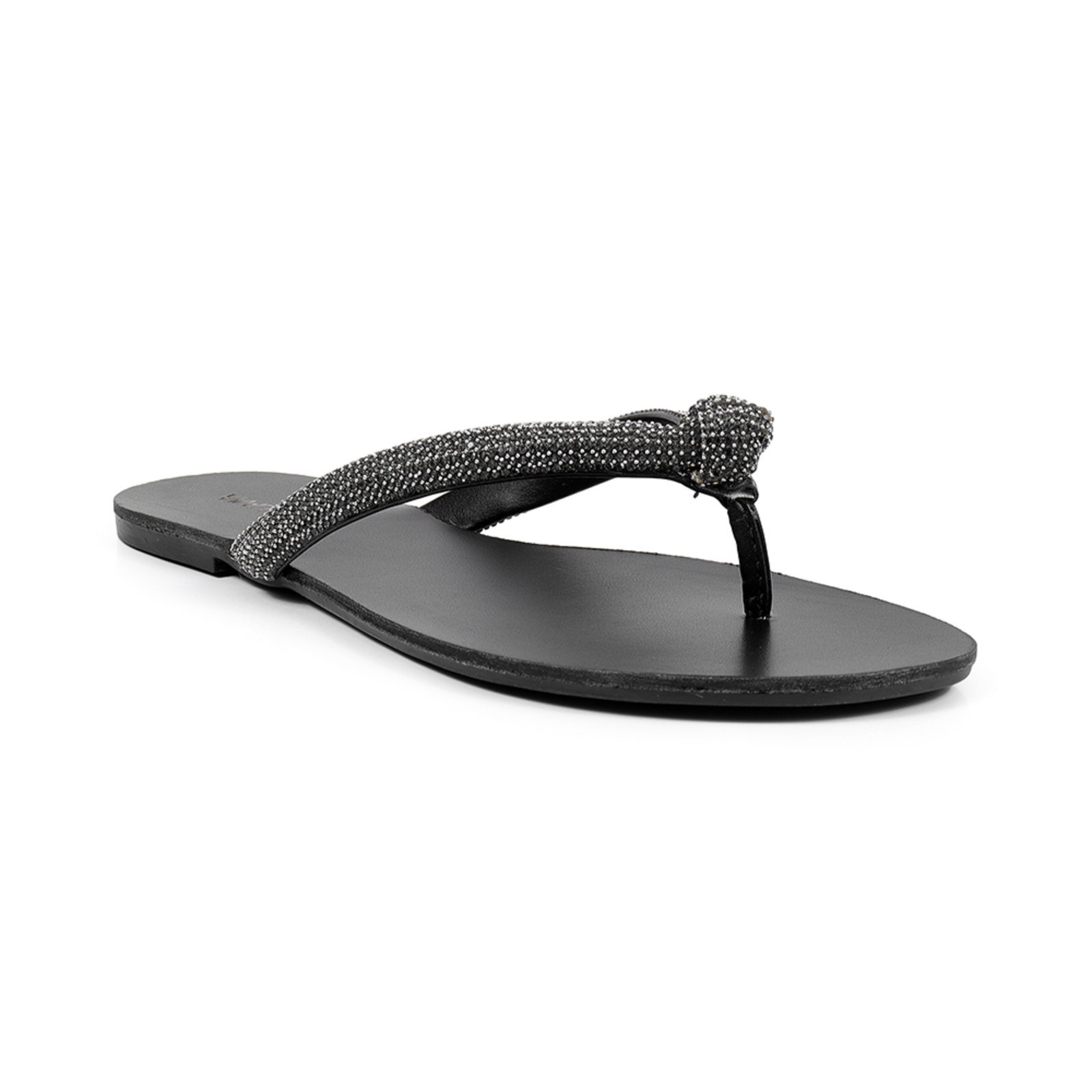 Rasteirinha Feminina Chinelo Calce Fácil Strass Conforto Preto