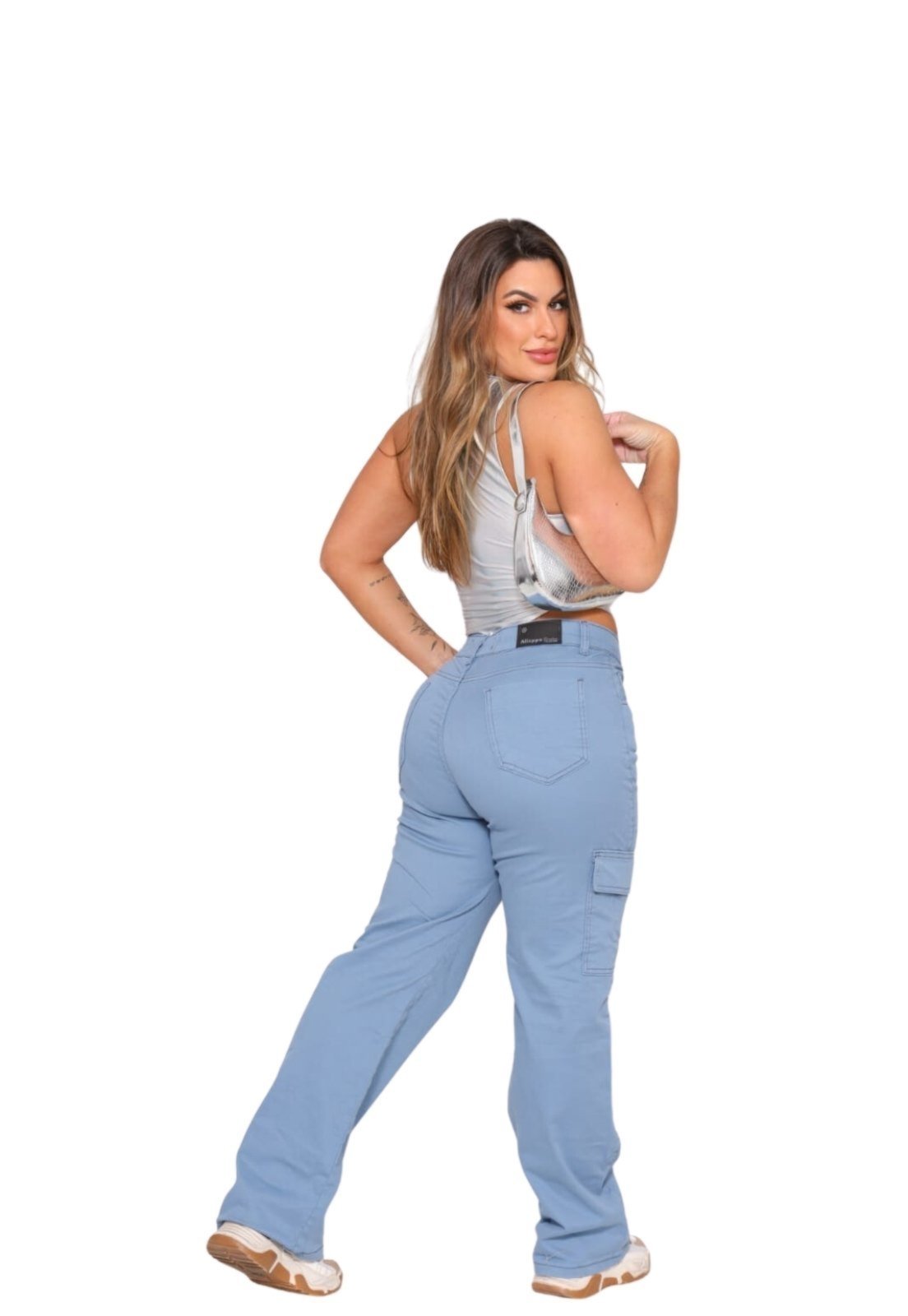 Calça Feminina Cargo Azul Alleppo Jeans Melina