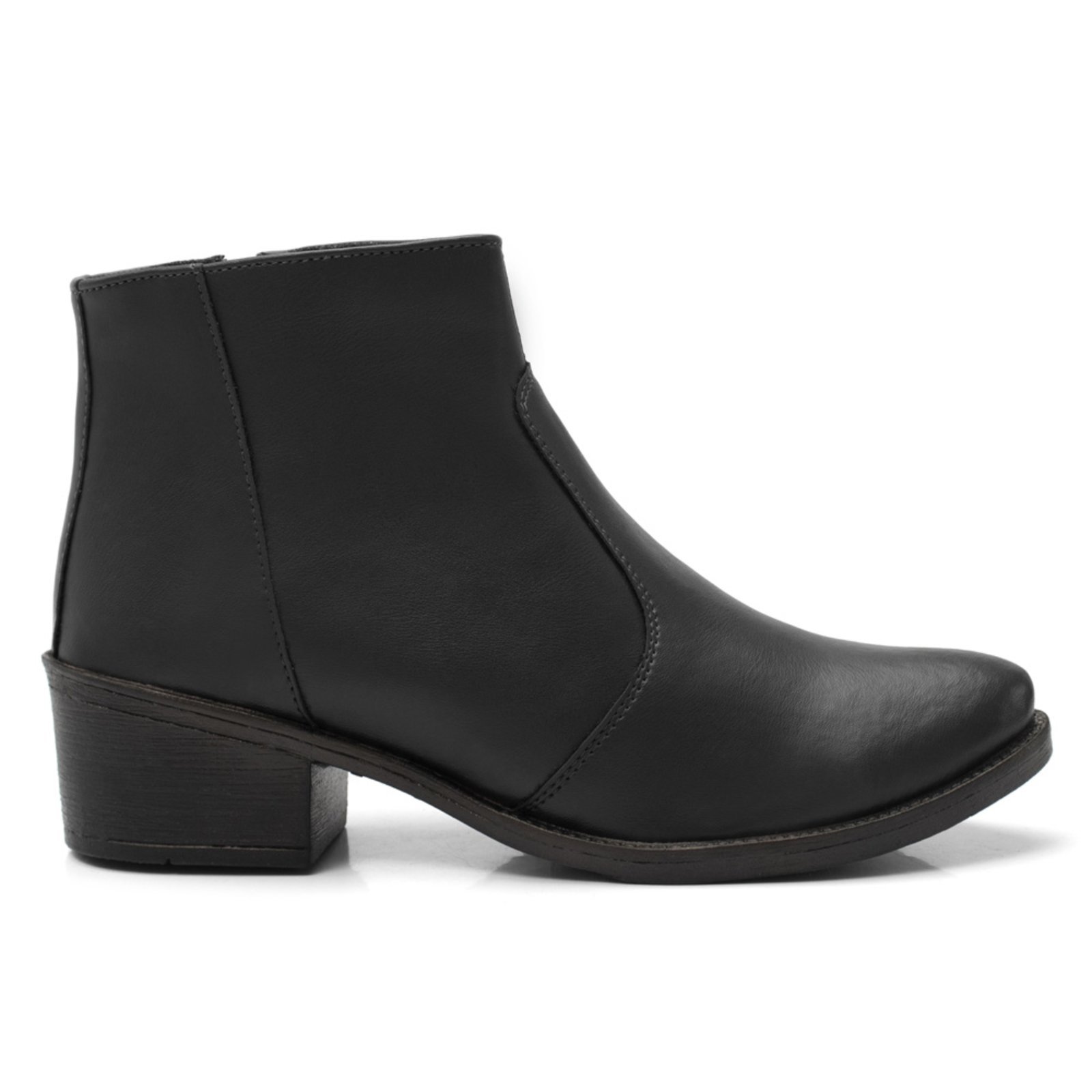 Coturno Feminino Bota Lisa Tratorada Salto Baixo Cano Curto Preta