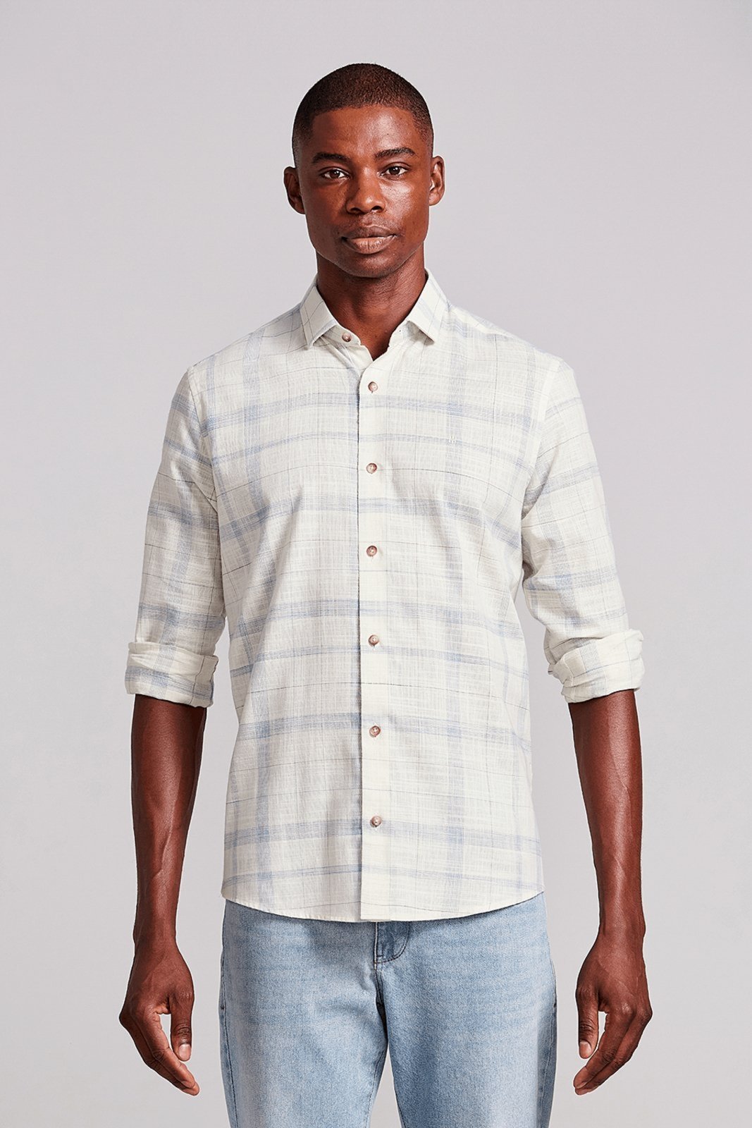HIGHSTIL Camisa Slim Fit Listrada - Bege Areia