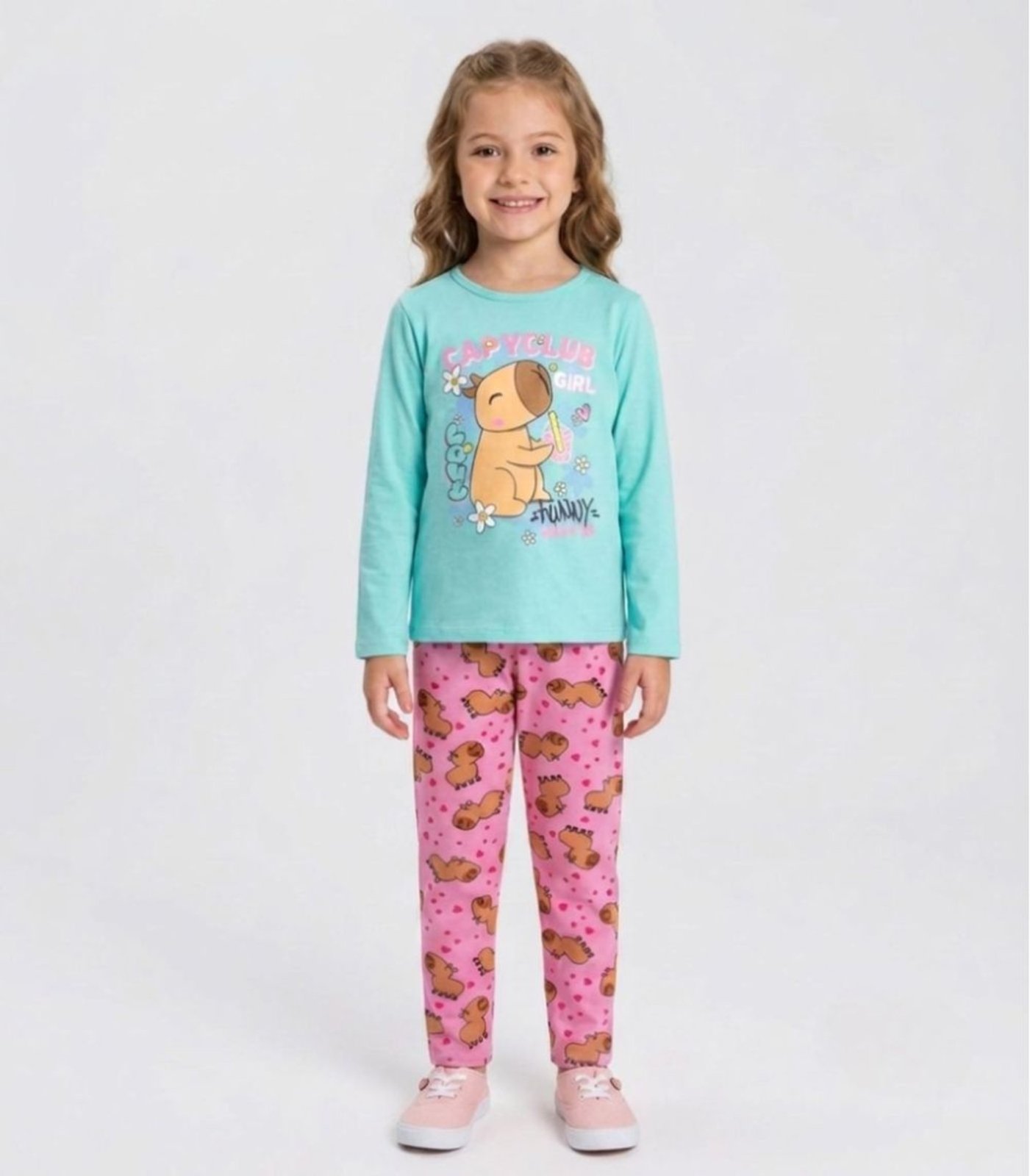 Infantil - Conjunto Algodão Menina Blusa Longa E Calça Kappes Verde