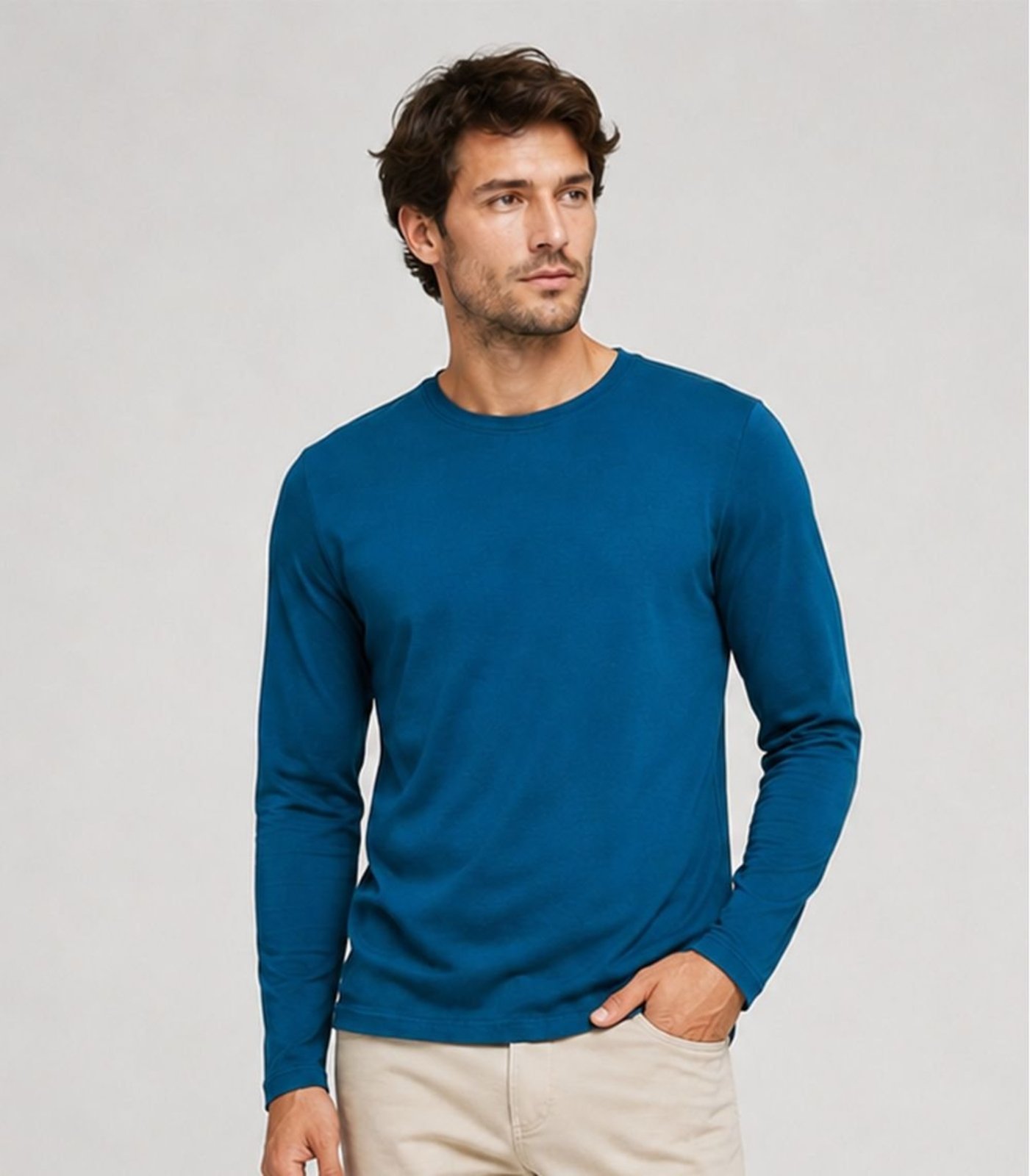 Camiseta Manga Longa Meia Malha Masculina Select Azul