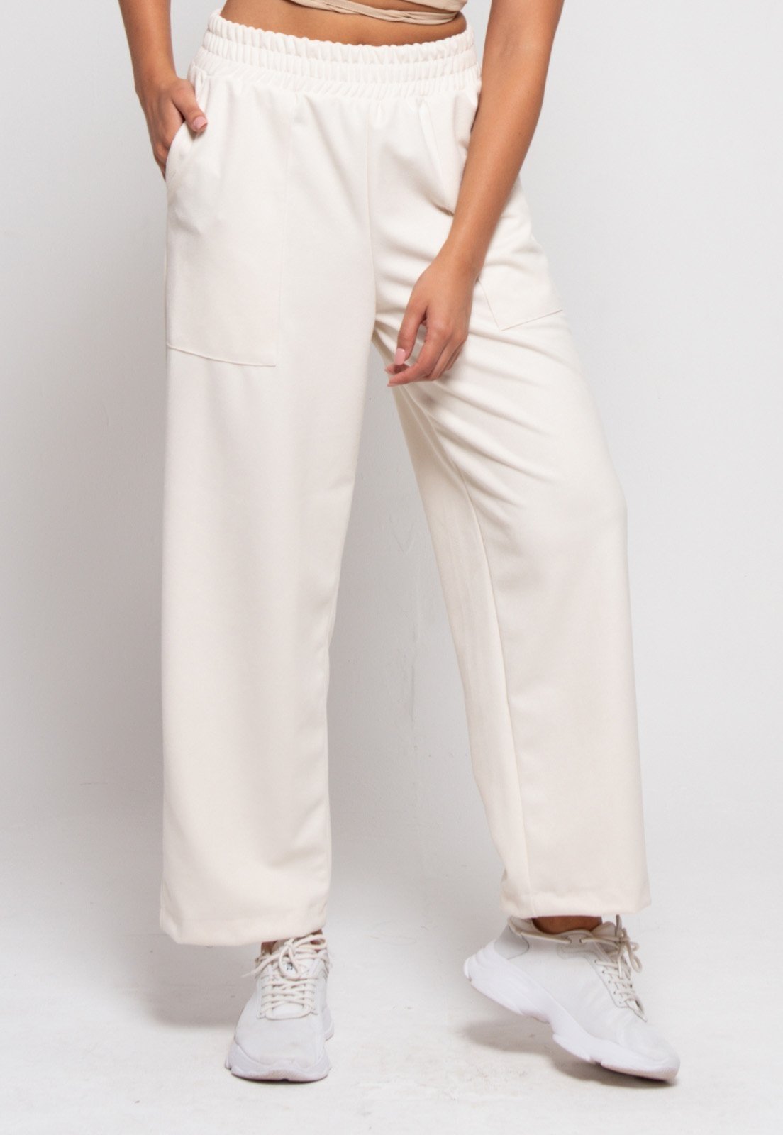 Calça Bisô Pantalona Wid Leg Cotelê Off White – Off White
